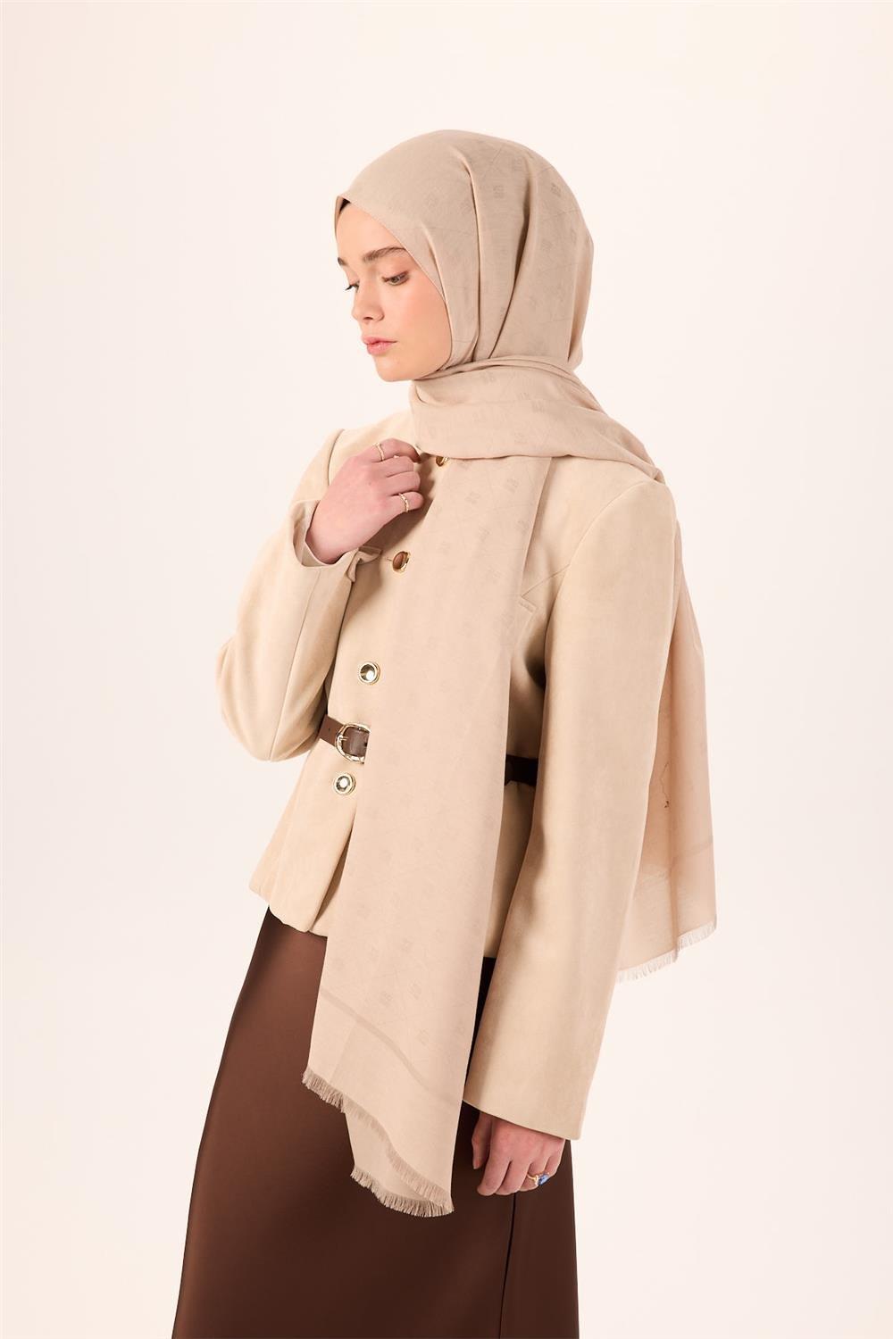 Pamuk Polyester Liva Şal Bej Düz Dokulu Tok Duruşlu 90x200