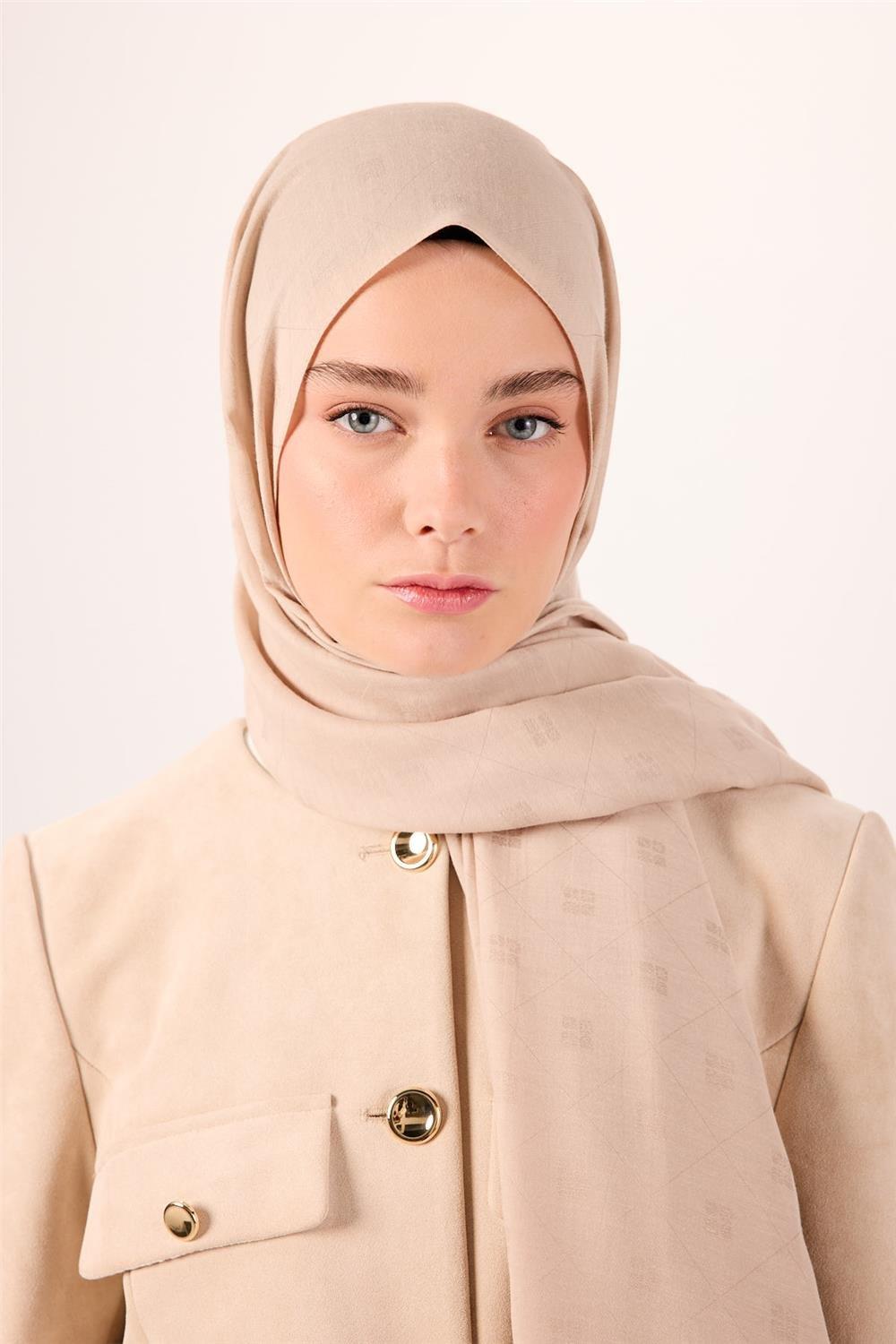 Pamuk Polyester Liva Şal Bej Düz Dokulu Tok Duruşlu 90x200