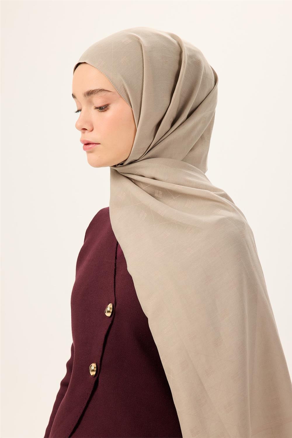 Pamuk Polyester Liva Şal Koyu Bej Düz Dokulu Nefes Alan 90x200