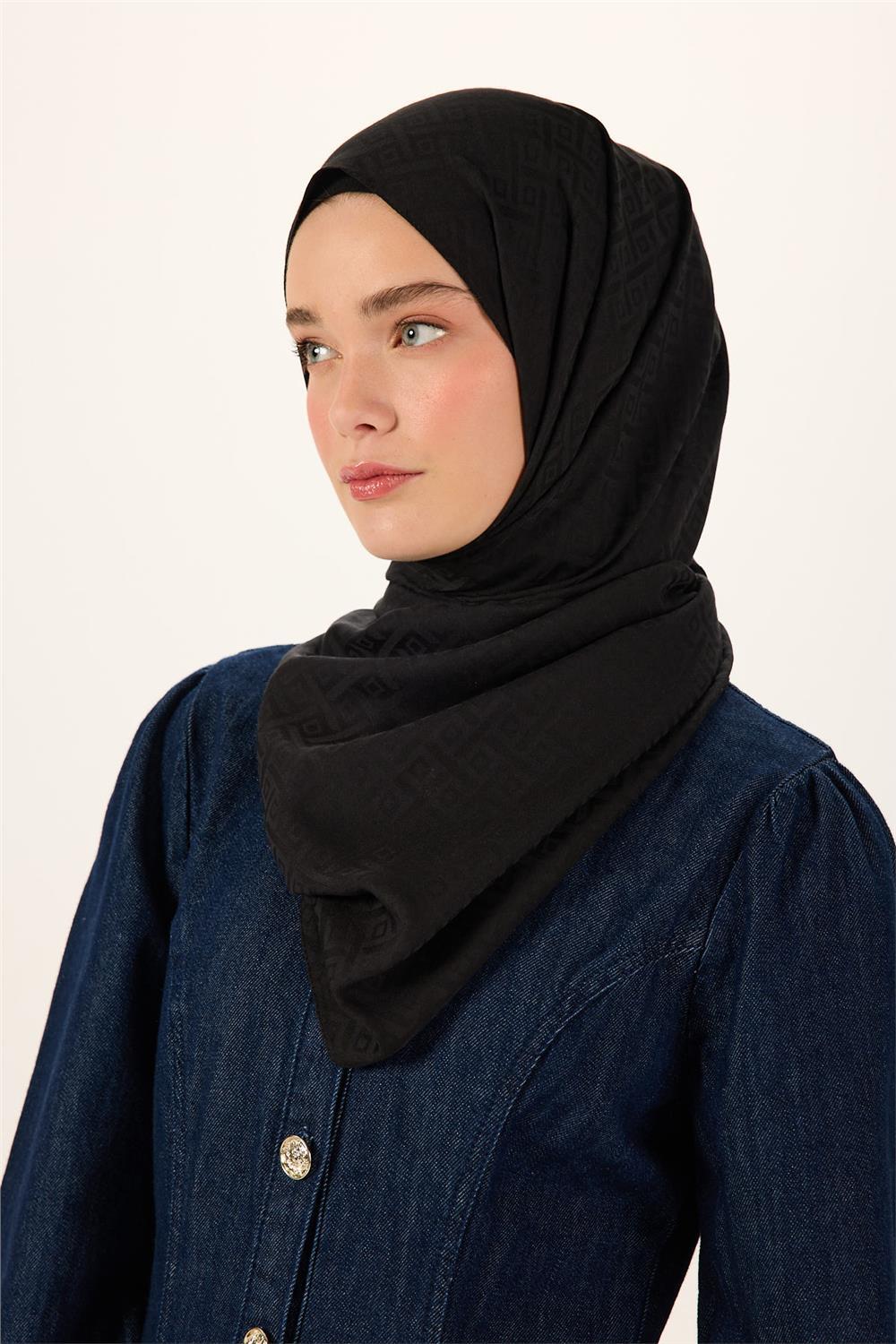 Pamuk Polyester Liva Şal Siyah Dokulu Nefes Alan Doğal Yapılı 90x200