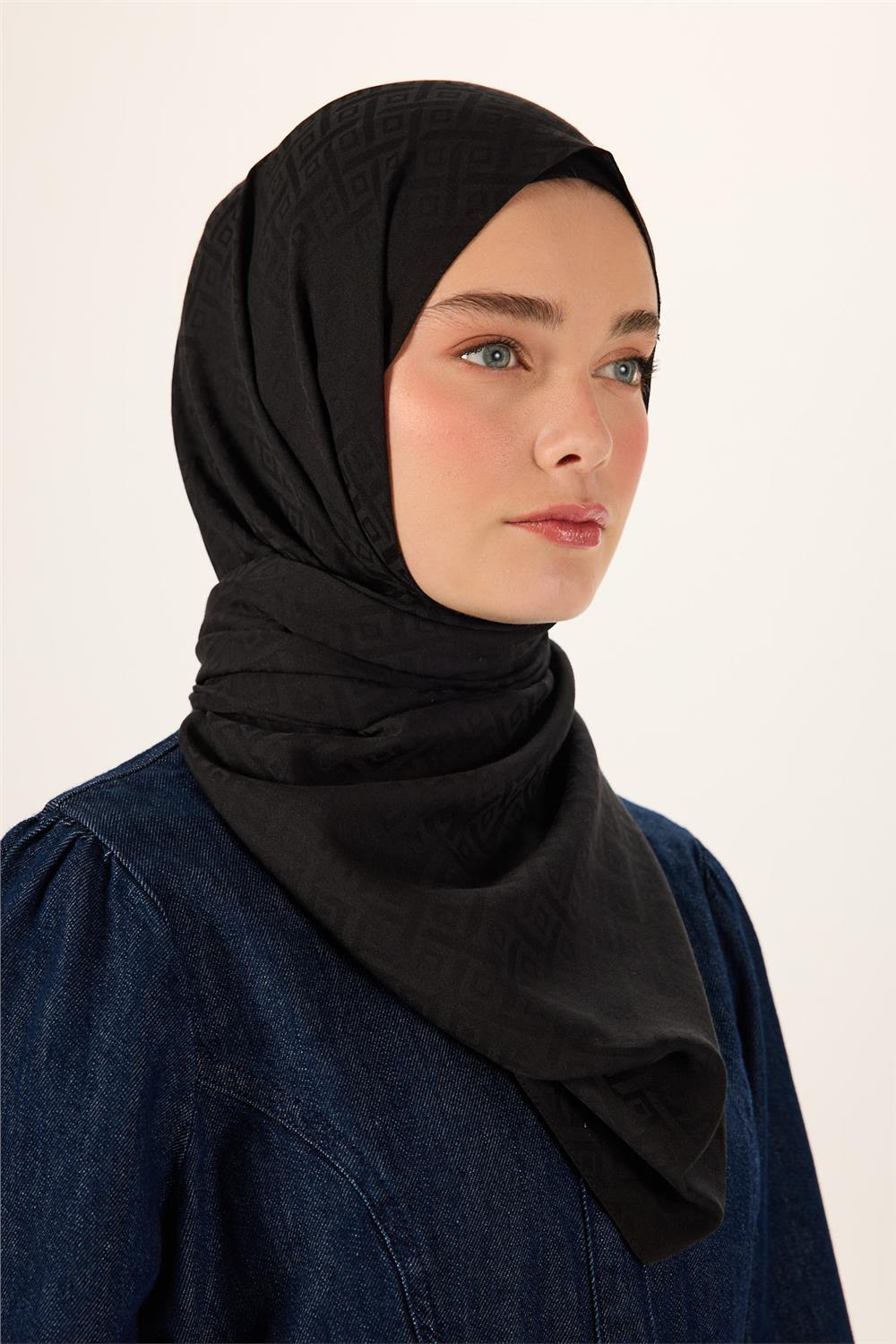 Pamuk Polyester Liva Şal Siyah Dokulu Nefes Alan Doğal Yapılı 90x200