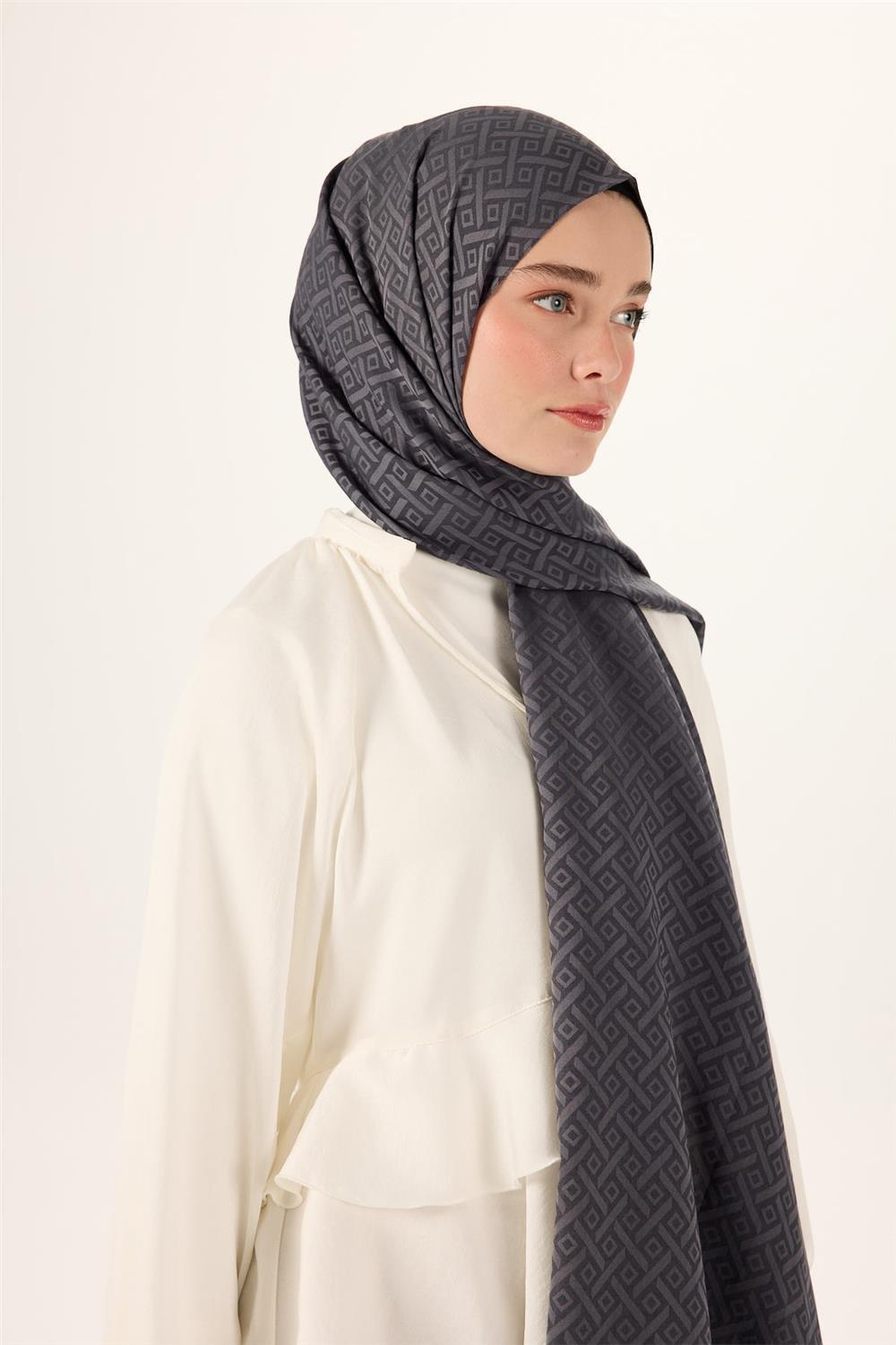 Pamuk Polyester Liva Şal Gri Desenli Dokulu Nefes Alan 90x200