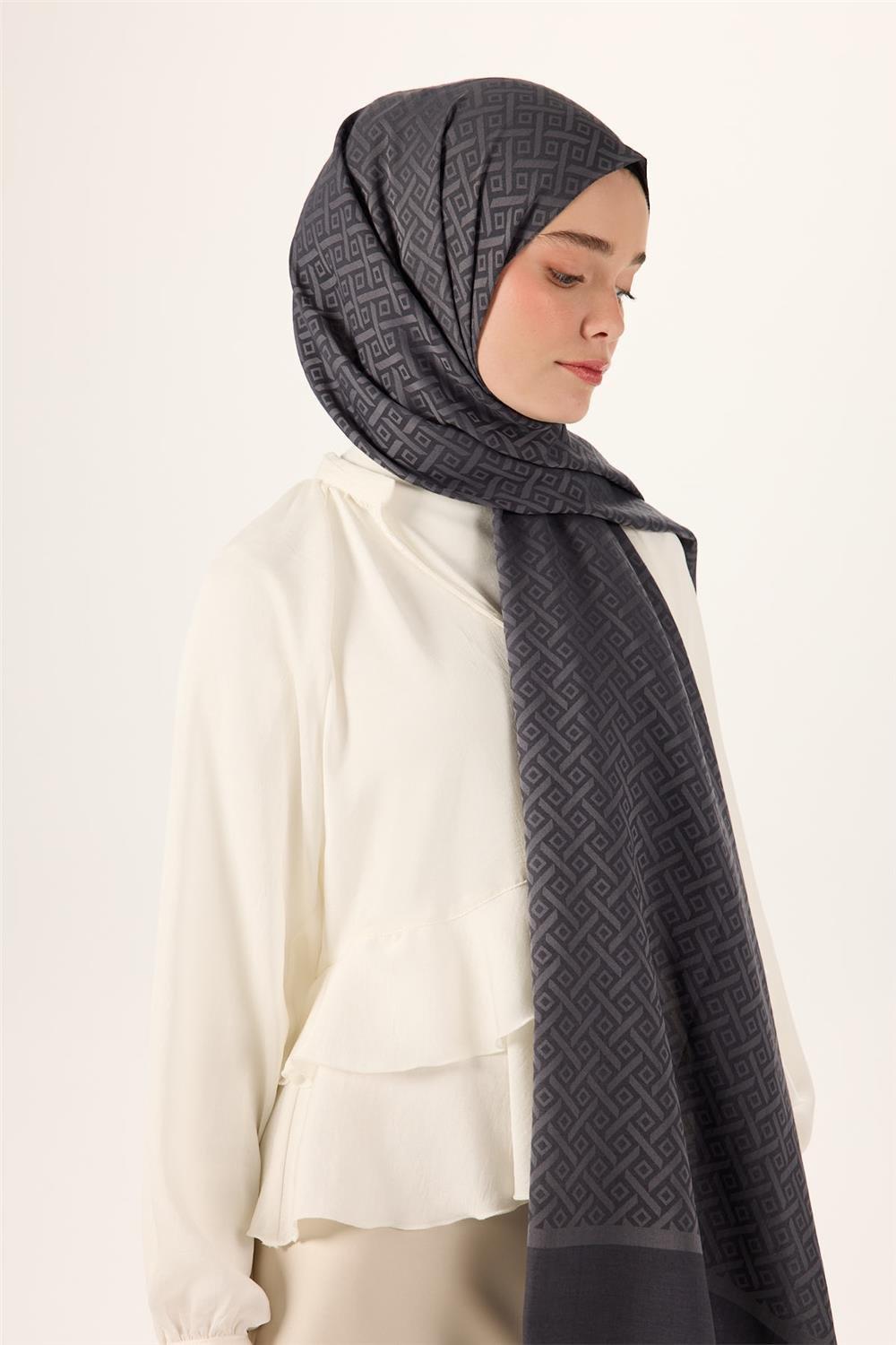 Pamuk Polyester Liva Şal Gri Desenli Dokulu Nefes Alan 90x200