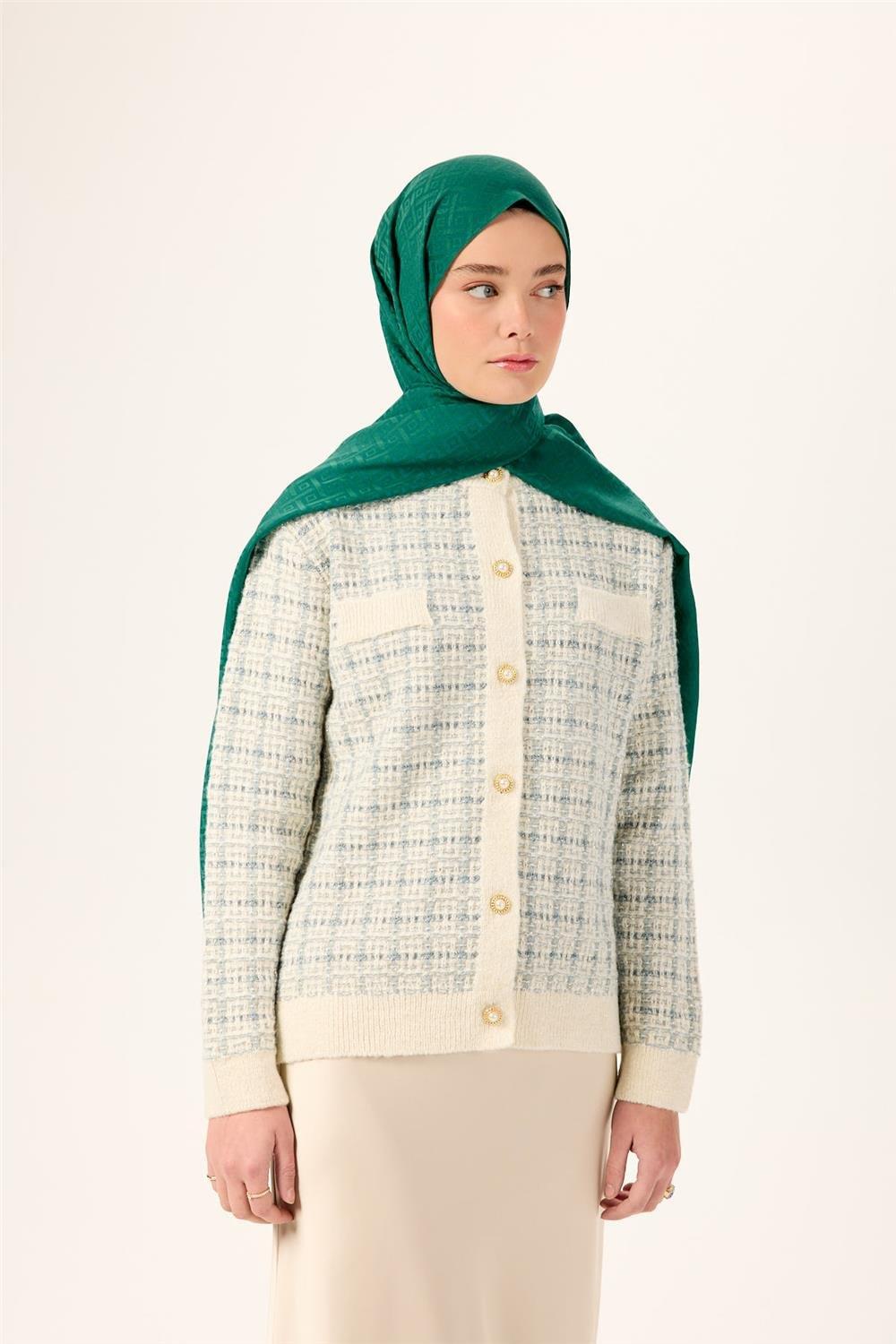 Pamuk Polyester Liva Şal Yeşil Düz Tok Duruşlu 90x200