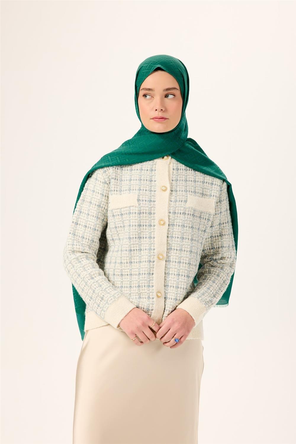 Pamuk Polyester Liva Şal Yeşil Düz Tok Duruşlu 90x200