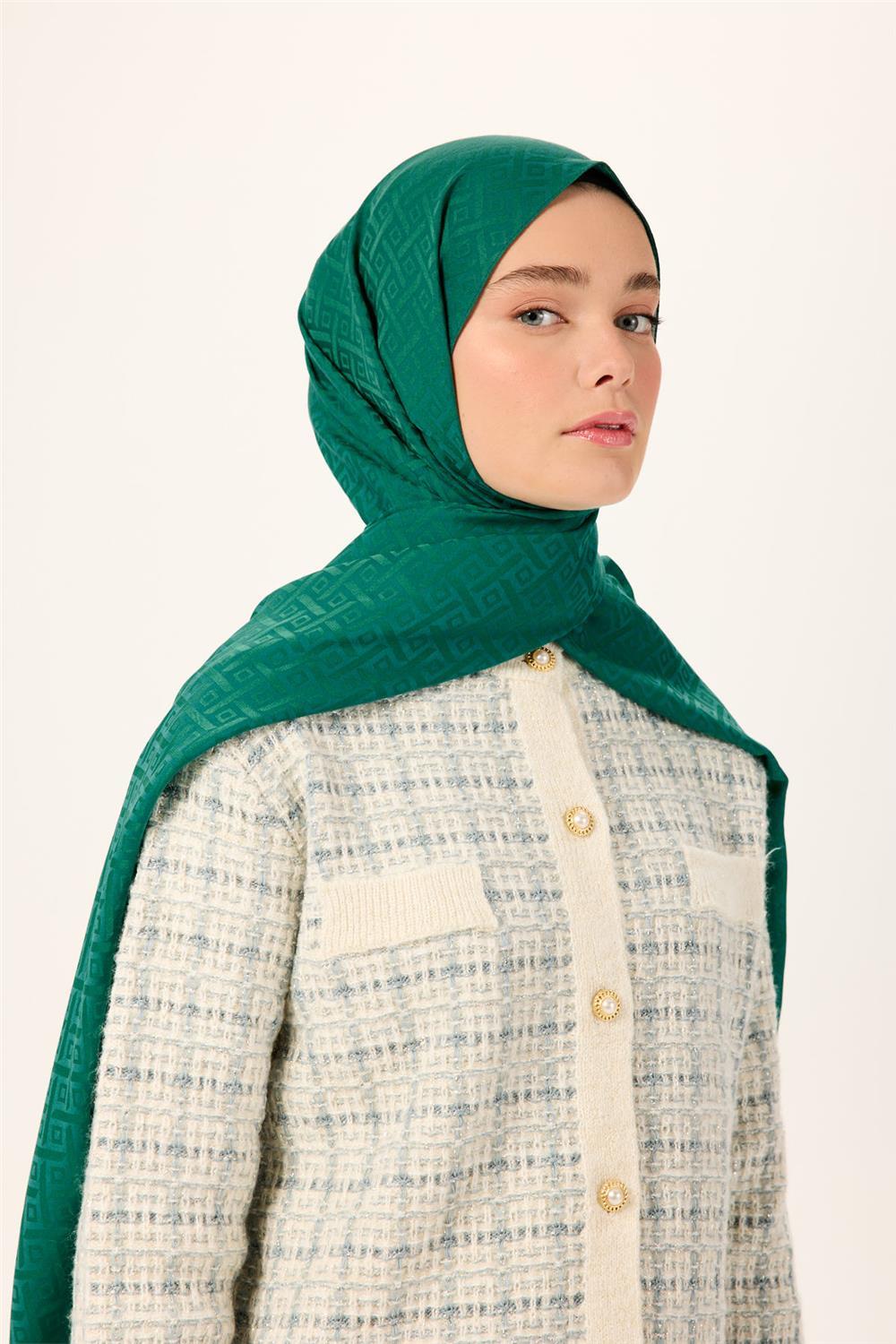 Pamuk Polyester Liva Şal Yeşil Düz Tok Duruşlu 90x200