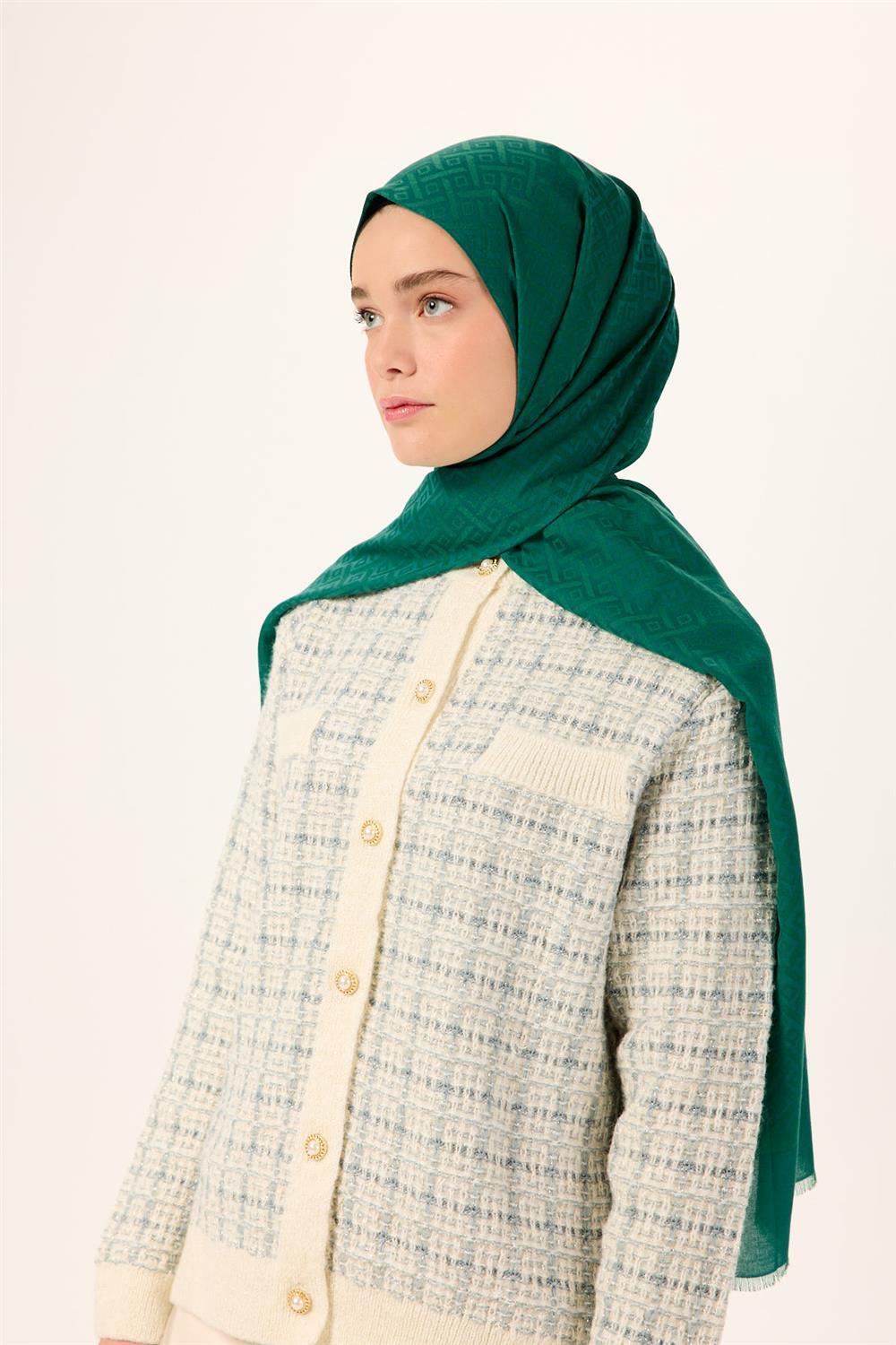 Pamuk Polyester Liva Şal Yeşil Düz Tok Duruşlu 90x200