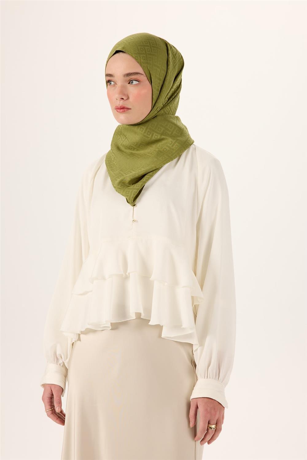 Pamuk Polyester Liva Şal Açık Yeşil Düz Tok Duruşlu 90x200