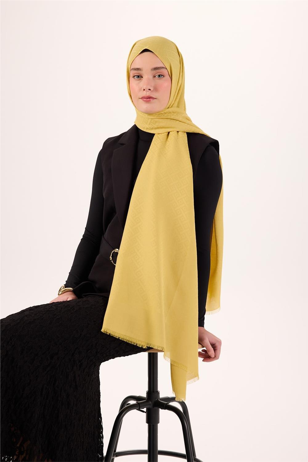 Pamuk Polyester Liva Şal Sarı Düz Tok Duruşlu 90x200