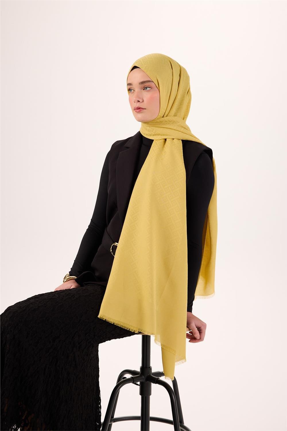 Pamuk Polyester Liva Şal Sarı Düz Tok Duruşlu 90x200