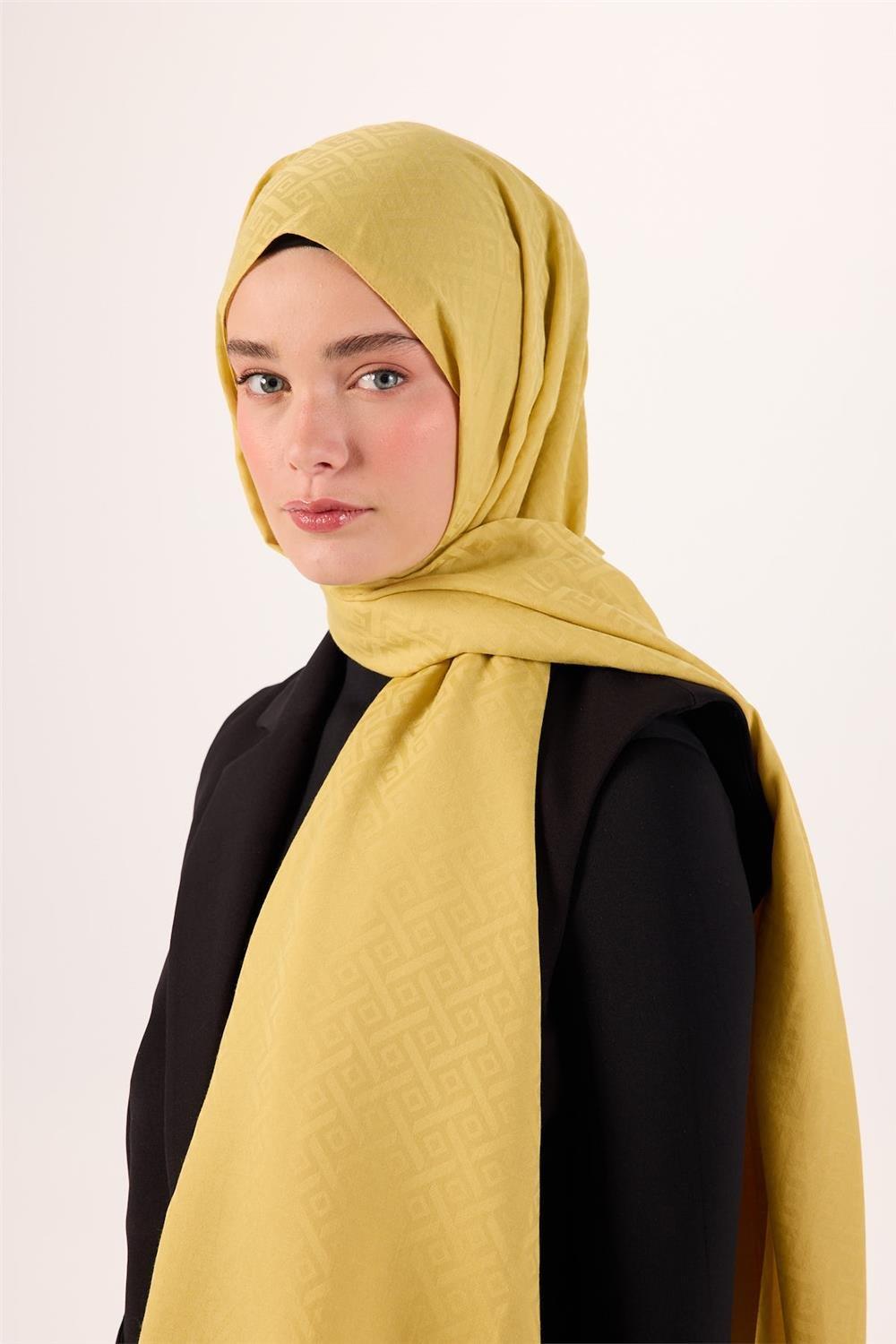 Pamuk Polyester Liva Şal Sarı Düz Tok Duruşlu 90x200