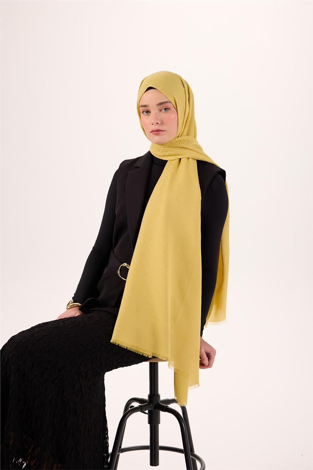 Pamuk Polyester Liva Şal Sarı Düz Tok Duruşlu 90x200