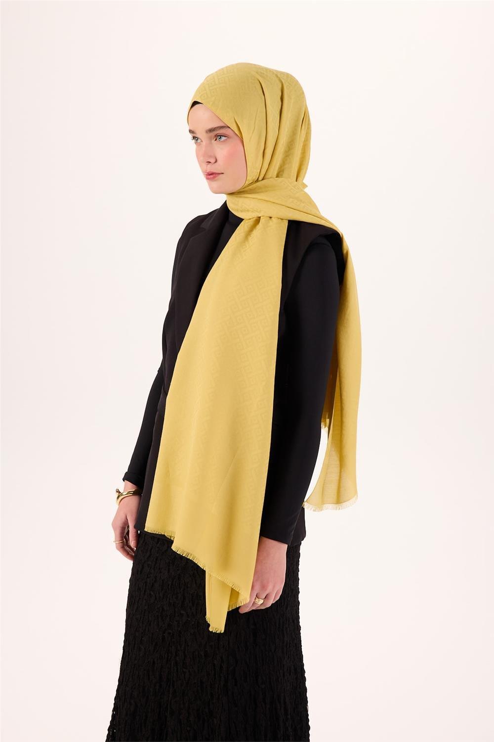 Pamuk Polyester Liva Şal Sarı Düz Tok Duruşlu 90x200