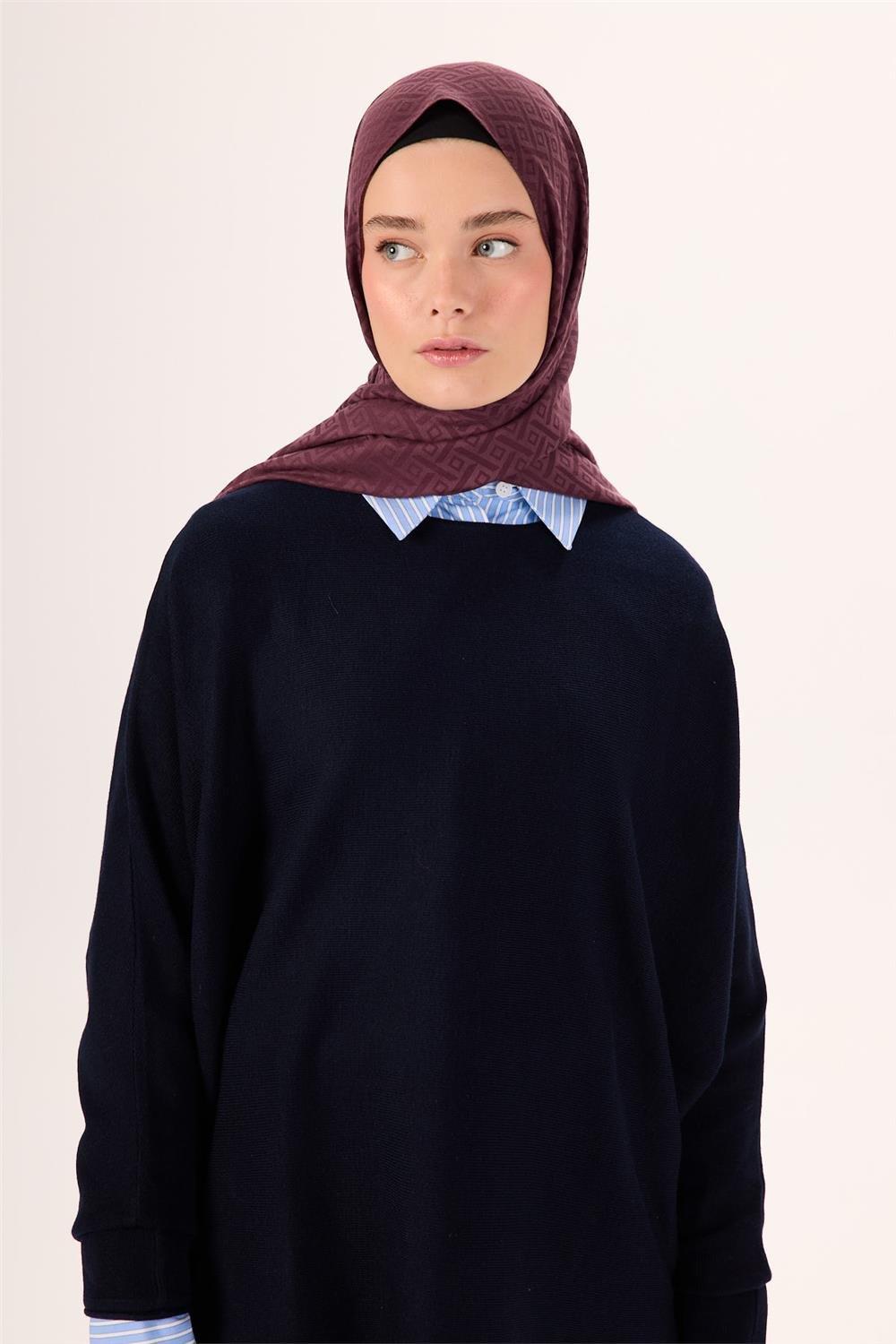 Pamuk Polyester Liva Şal Mürdüm Desenli Tok Duruşlu 90x200