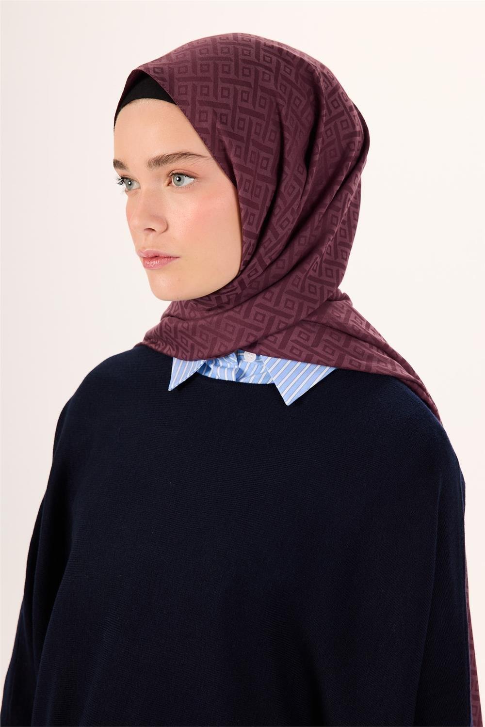 Pamuk Polyester Liva Şal Mürdüm Desenli Tok Duruşlu 90x200