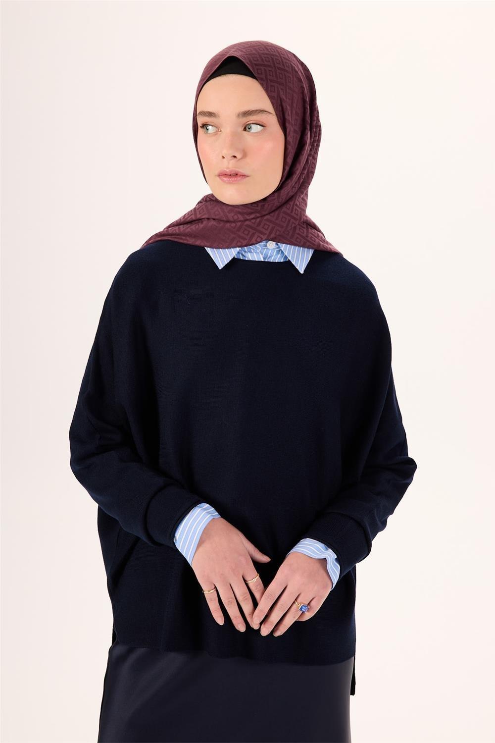 Pamuk Polyester Liva Şal Mürdüm Desenli Tok Duruşlu 90x200