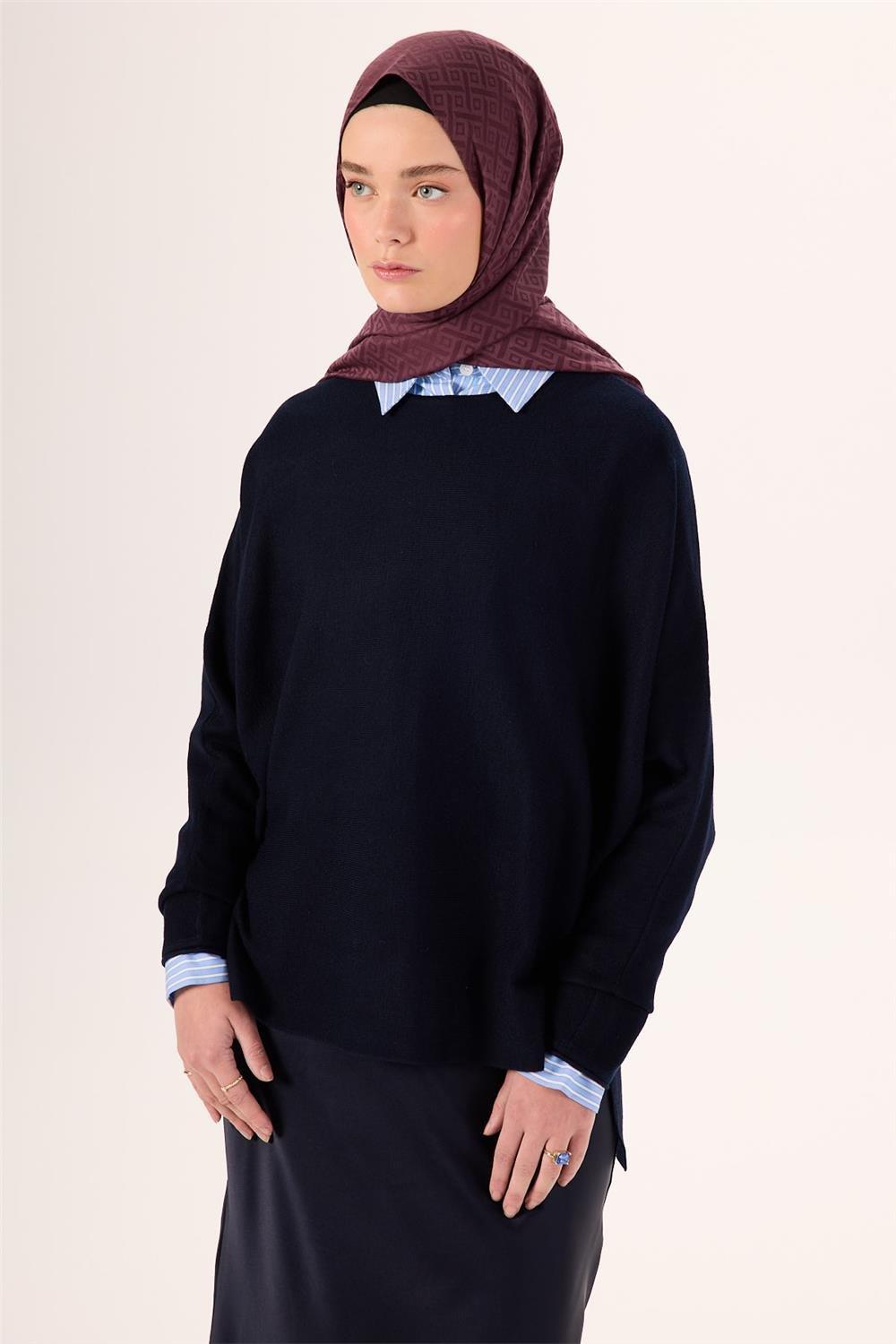 Pamuk Polyester Liva Şal Mürdüm Desenli Tok Duruşlu 90x200