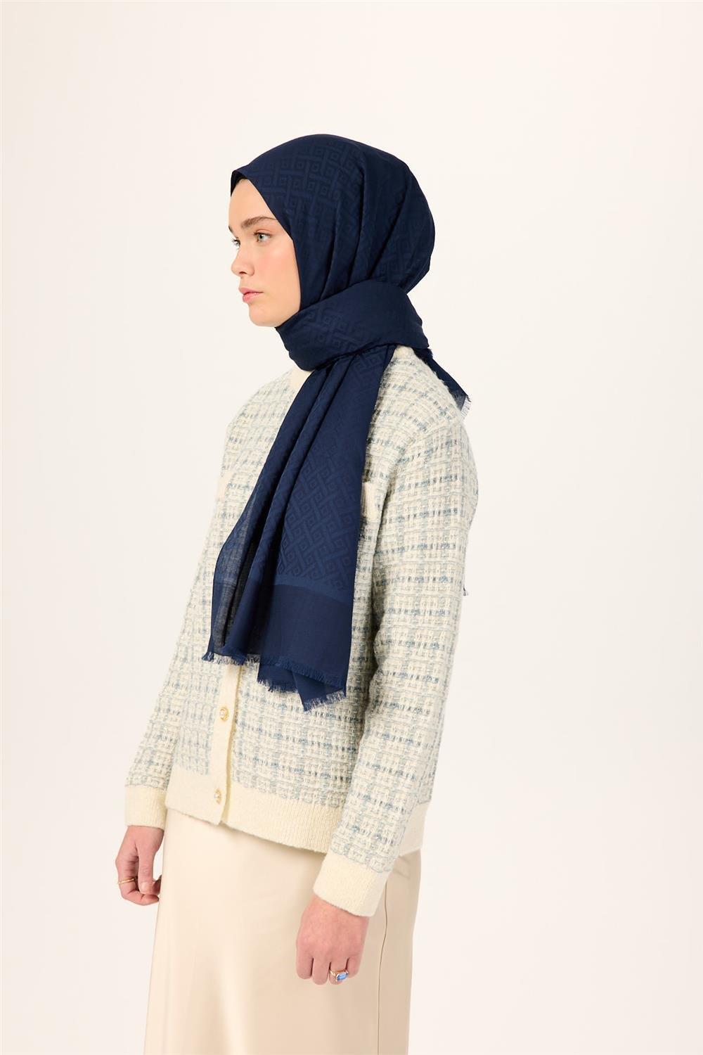 Pamuk Polyester Liva Şal Lacivert Düz Tok Duruşlu 90x200