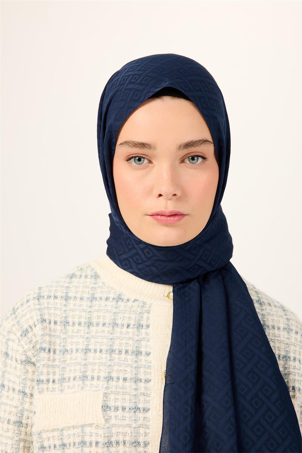 Pamuk Polyester Liva Şal Lacivert Düz Tok Duruşlu 90x200