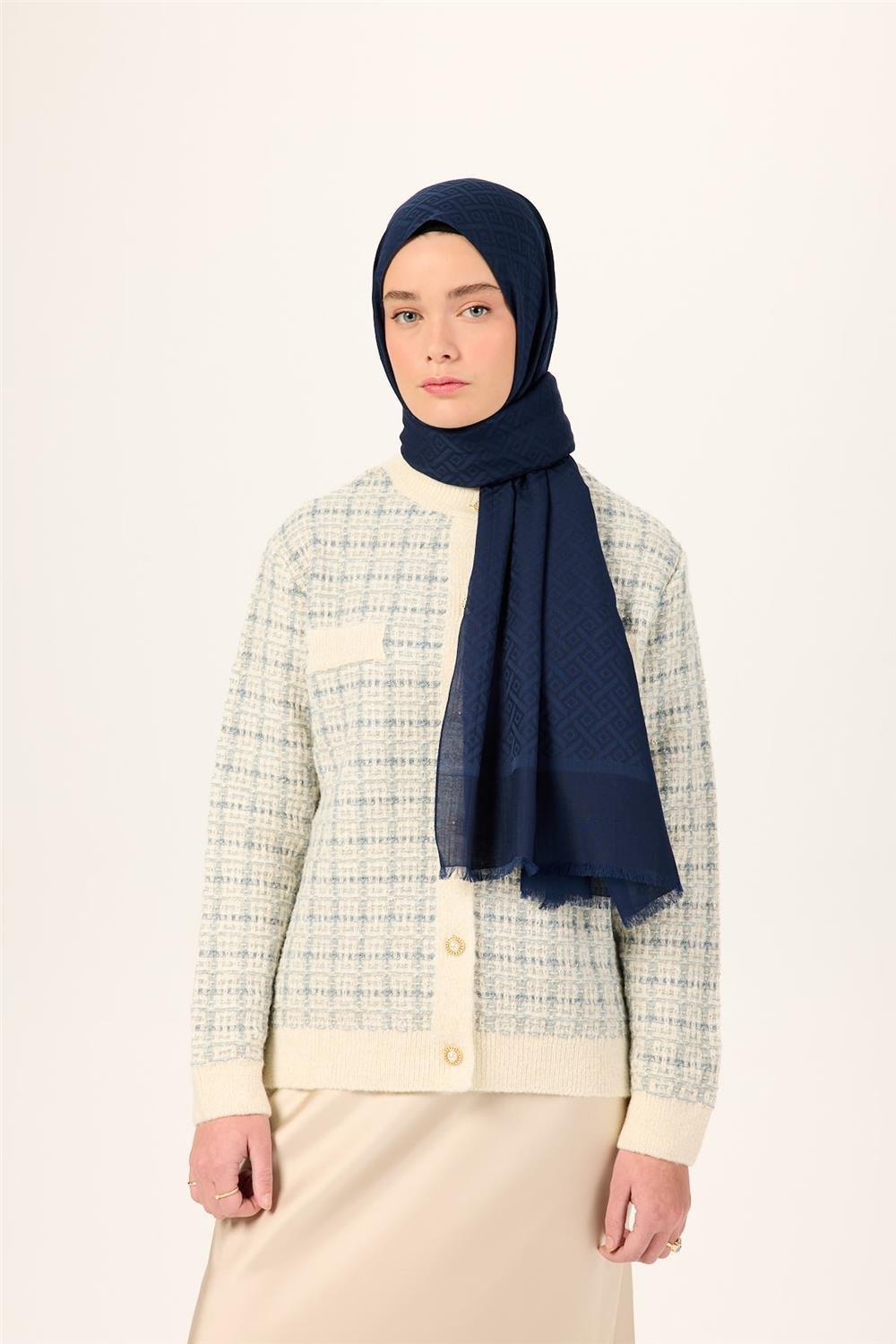 Pamuk Polyester Liva Şal Lacivert Düz Tok Duruşlu 90x200