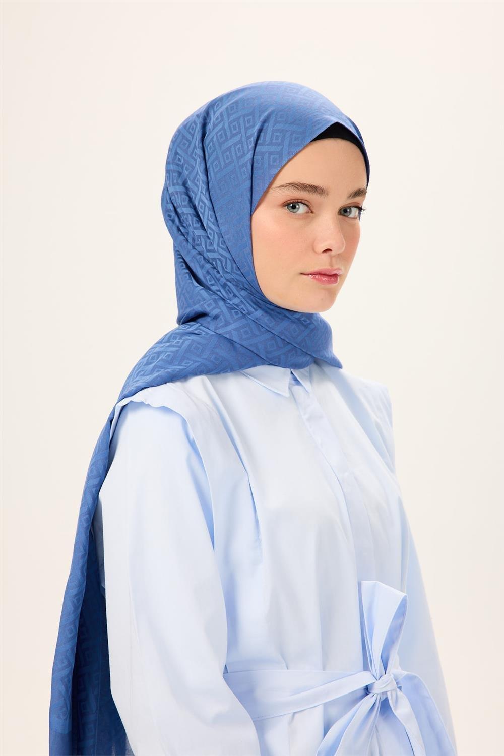 Pamuk Polyester Liva Şal İndigo Düz Tok Duruşlu 90x200