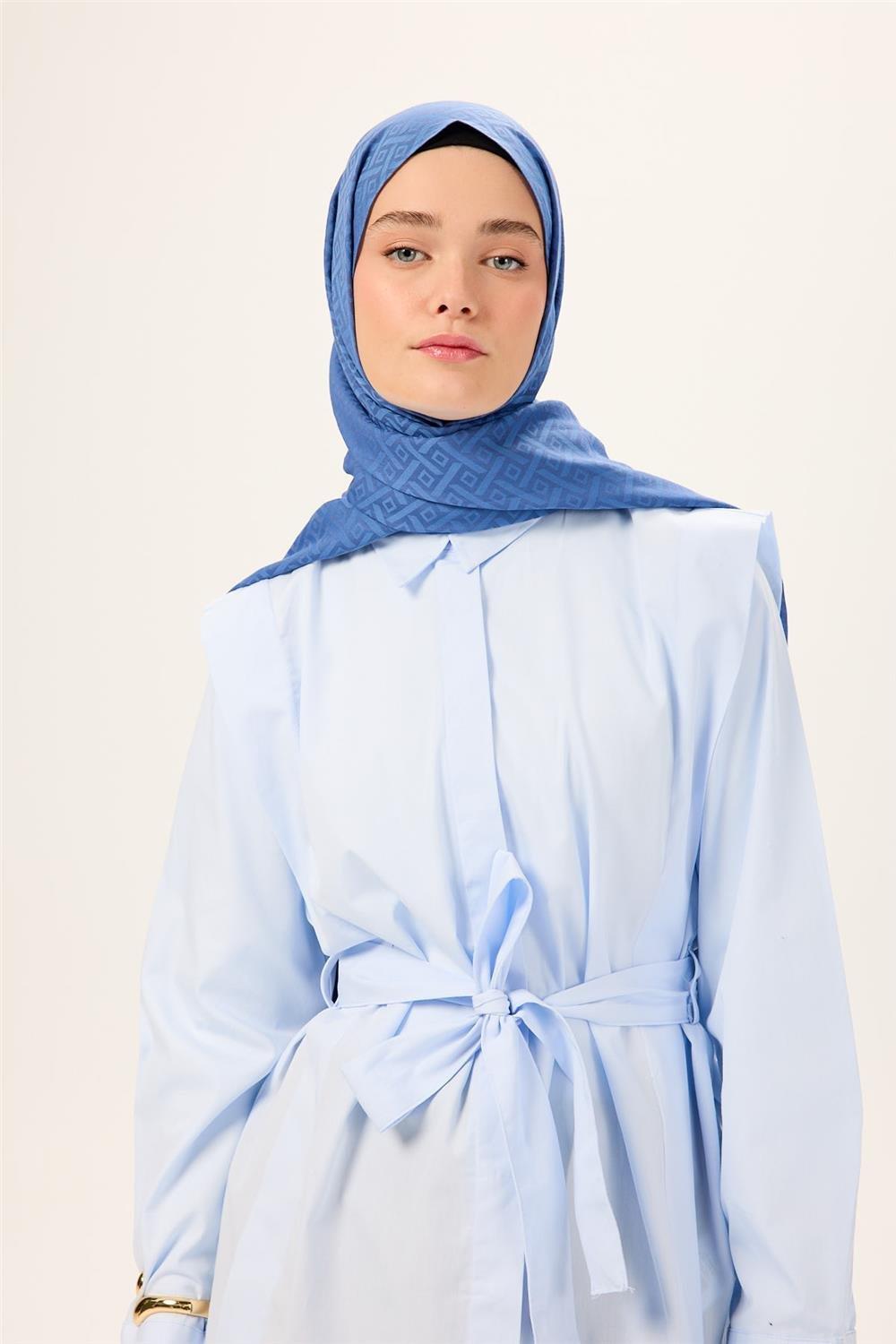 Pamuk Polyester Liva Şal İndigo Düz Tok Duruşlu 90x200