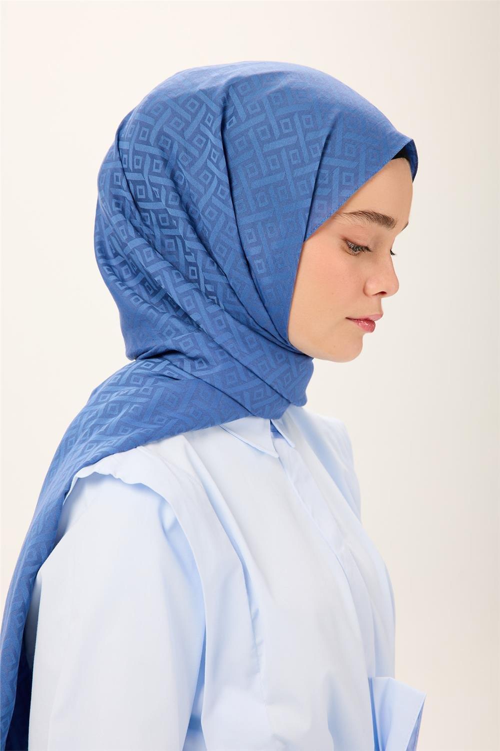 Pamuk Polyester Liva Şal İndigo Düz Tok Duruşlu 90x200