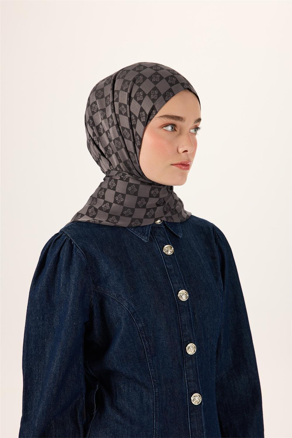 Pamuk Polyester Liva Şal Füme Desenli Tok Duruşlu 90x200