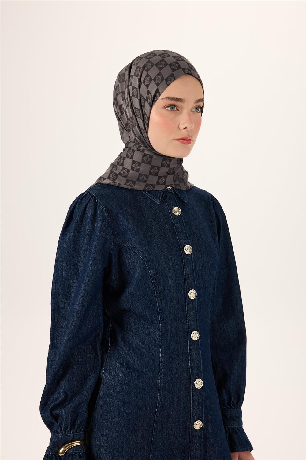 Pamuk Polyester Liva Şal Füme Desenli Tok Duruşlu 90x200