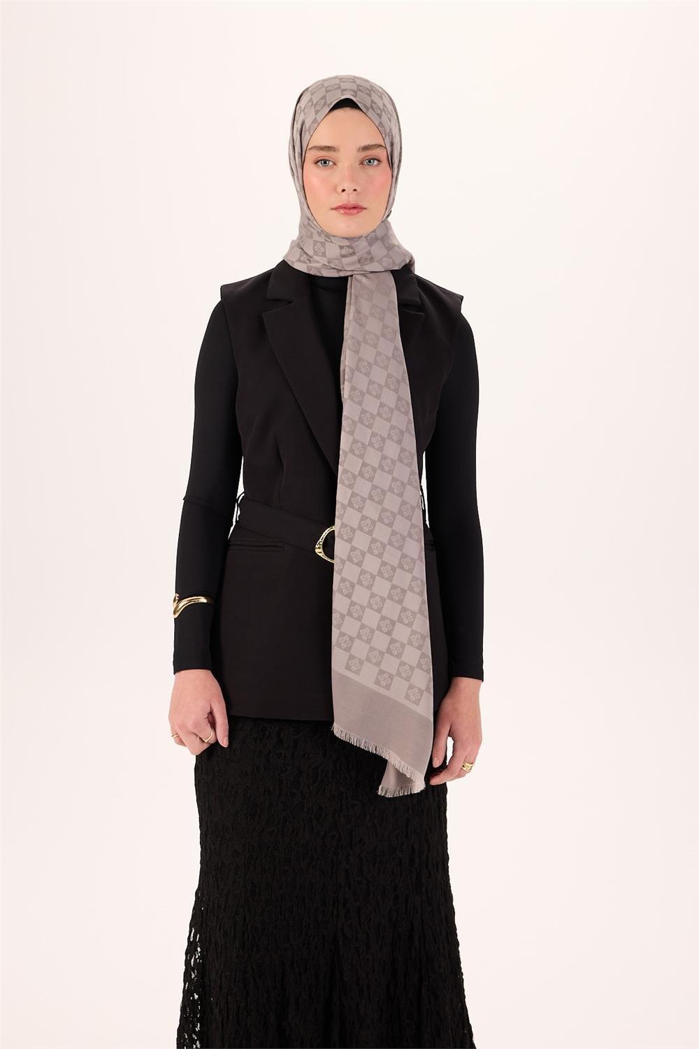 Pamuk Karışımlı Liva Şal Açık Gri Desenli Tok Duruşlu Nefes Alan 90x200