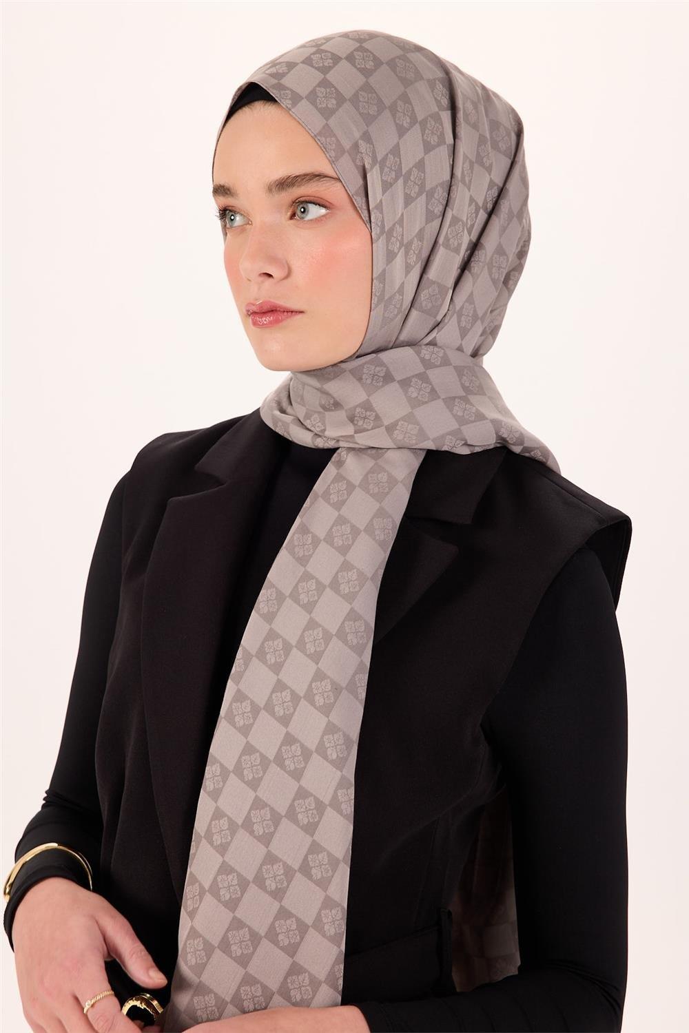 Pamuk Karışımlı Liva Şal Açık Gri Desenli Tok Duruşlu Nefes Alan 90x200