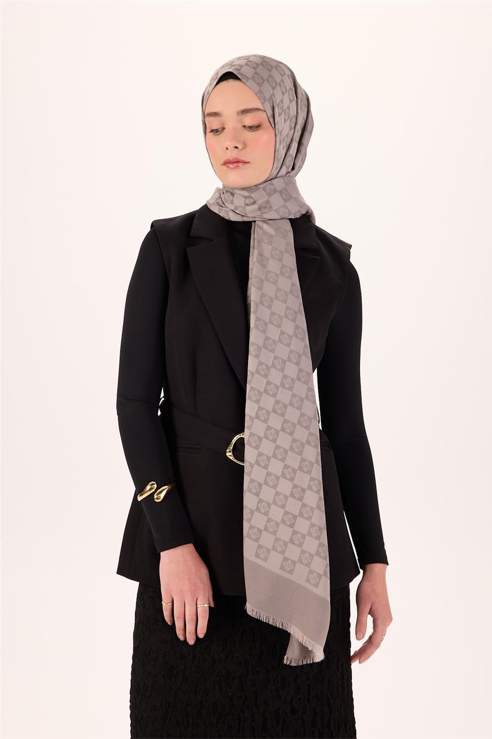 Pamuk Karışımlı Liva Şal Açık Gri Desenli Tok Duruşlu Nefes Alan 90x200