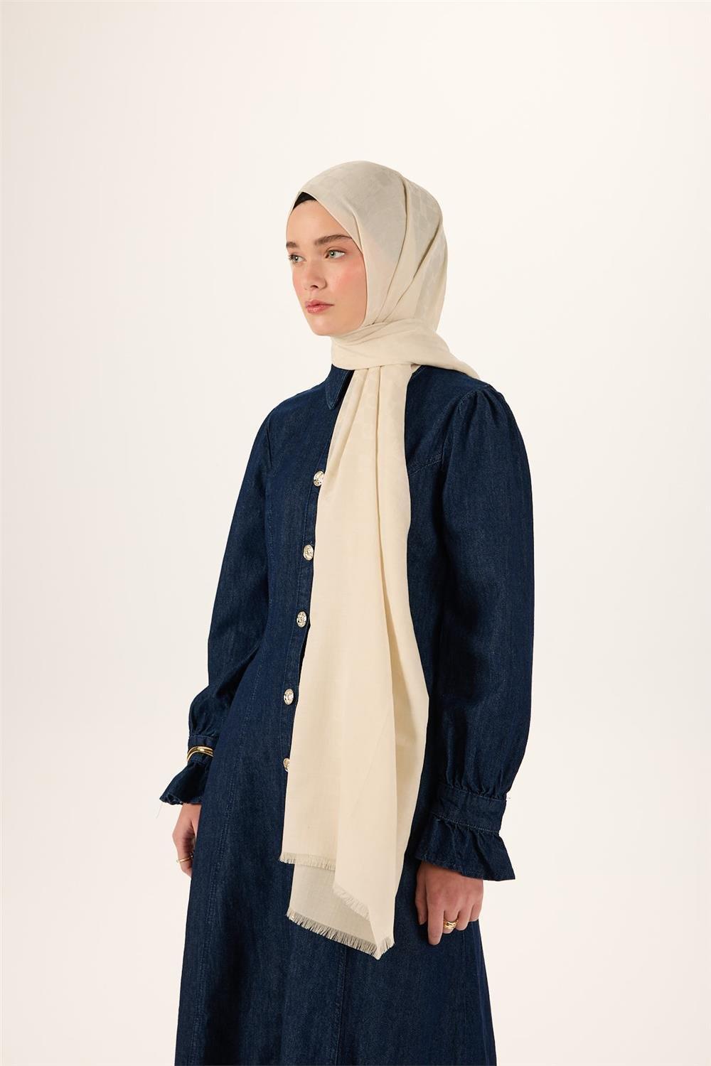 Pamuk Karışımlı Liva Şal Ekru Desenli Tok Duruşlu Nefes Alan 90x200