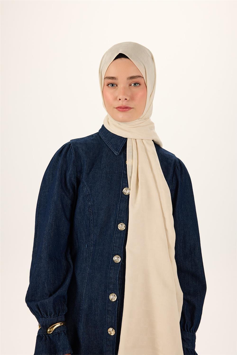 Pamuk Karışımlı Liva Şal Ekru Desenli Tok Duruşlu Nefes Alan 90x200