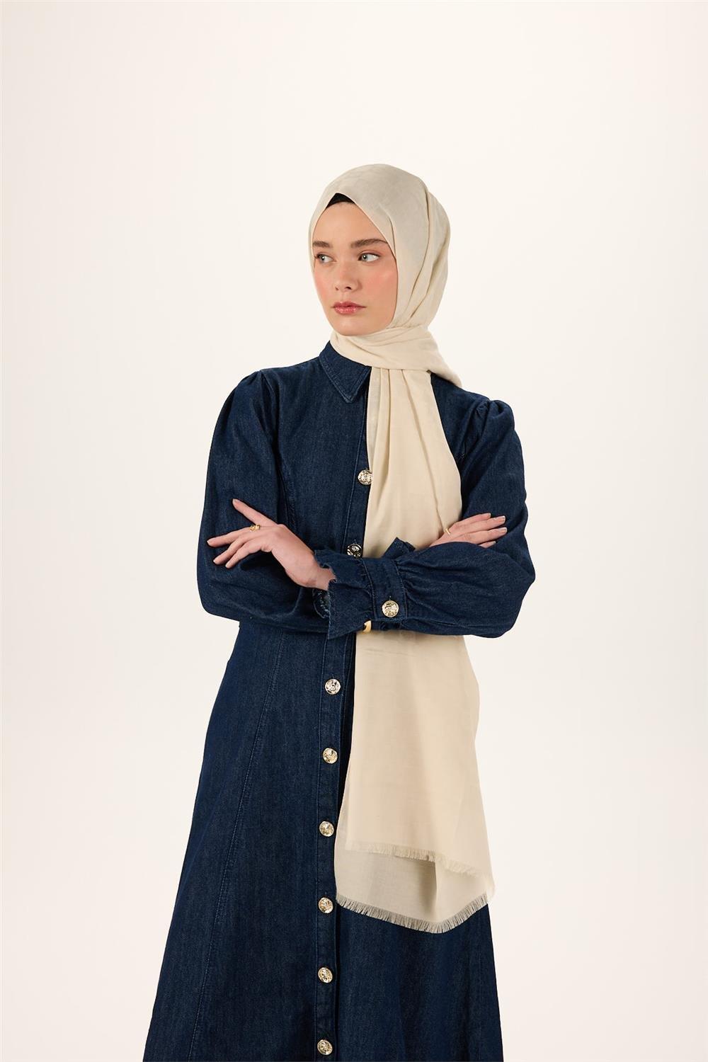 Pamuk Karışımlı Liva Şal Ekru Desenli Tok Duruşlu Nefes Alan 90x200