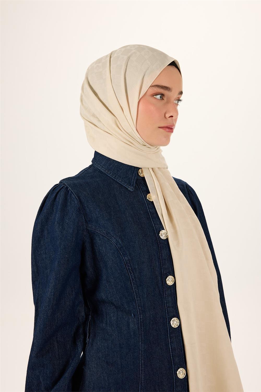 Pamuk Karışımlı Liva Şal Ekru Desenli Tok Duruşlu Nefes Alan 90x200