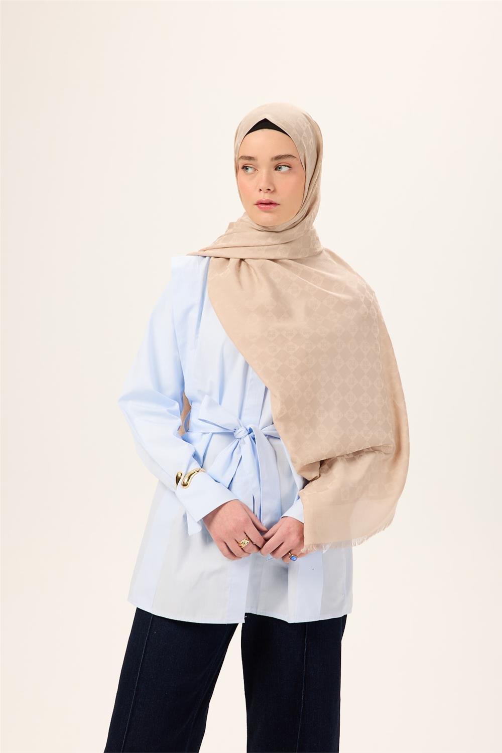 Pamuk Karışımlı Liva Şal Bej Desenli Tok Duruşlu Nefes Alan 90x200