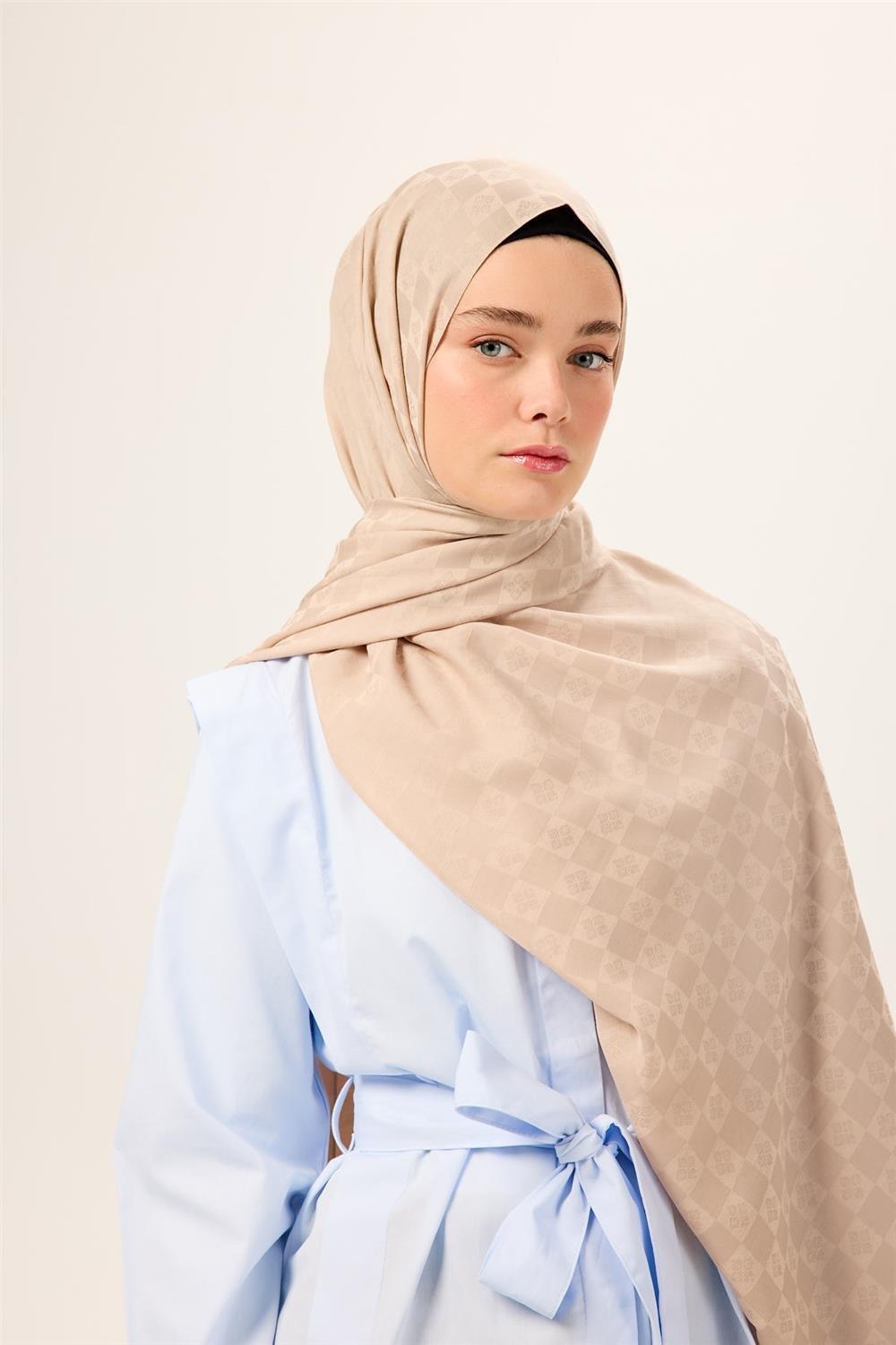 Pamuk Karışımlı Liva Şal Bej Desenli Tok Duruşlu Nefes Alan 90x200