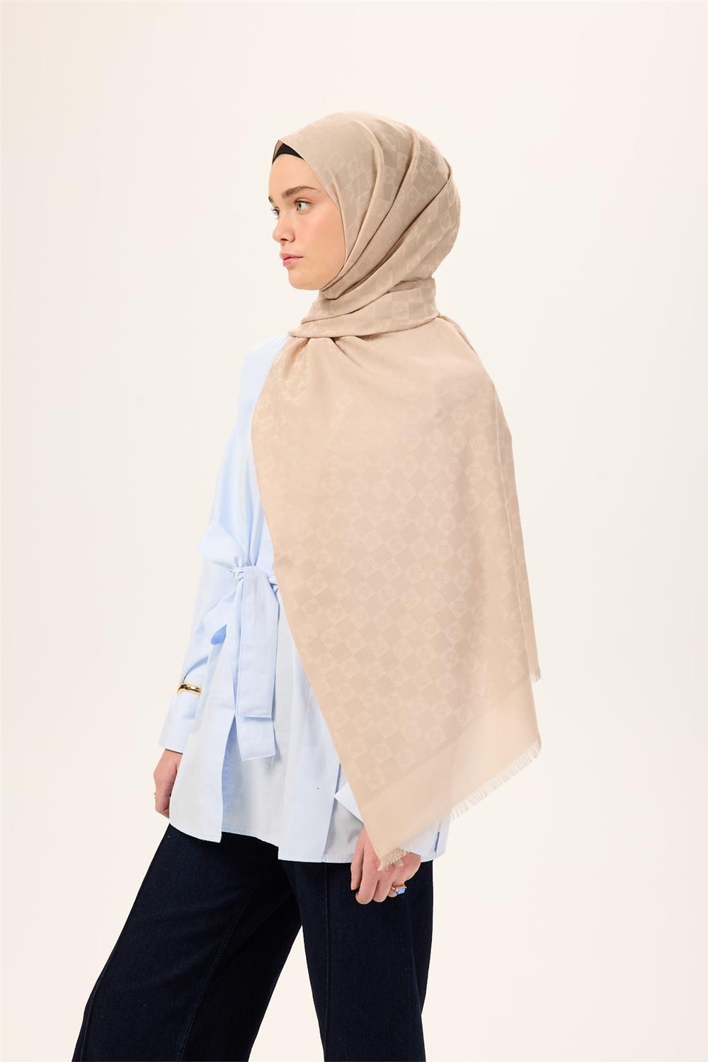 Pamuk Karışımlı Liva Şal Bej Desenli Tok Duruşlu Nefes Alan 90x200