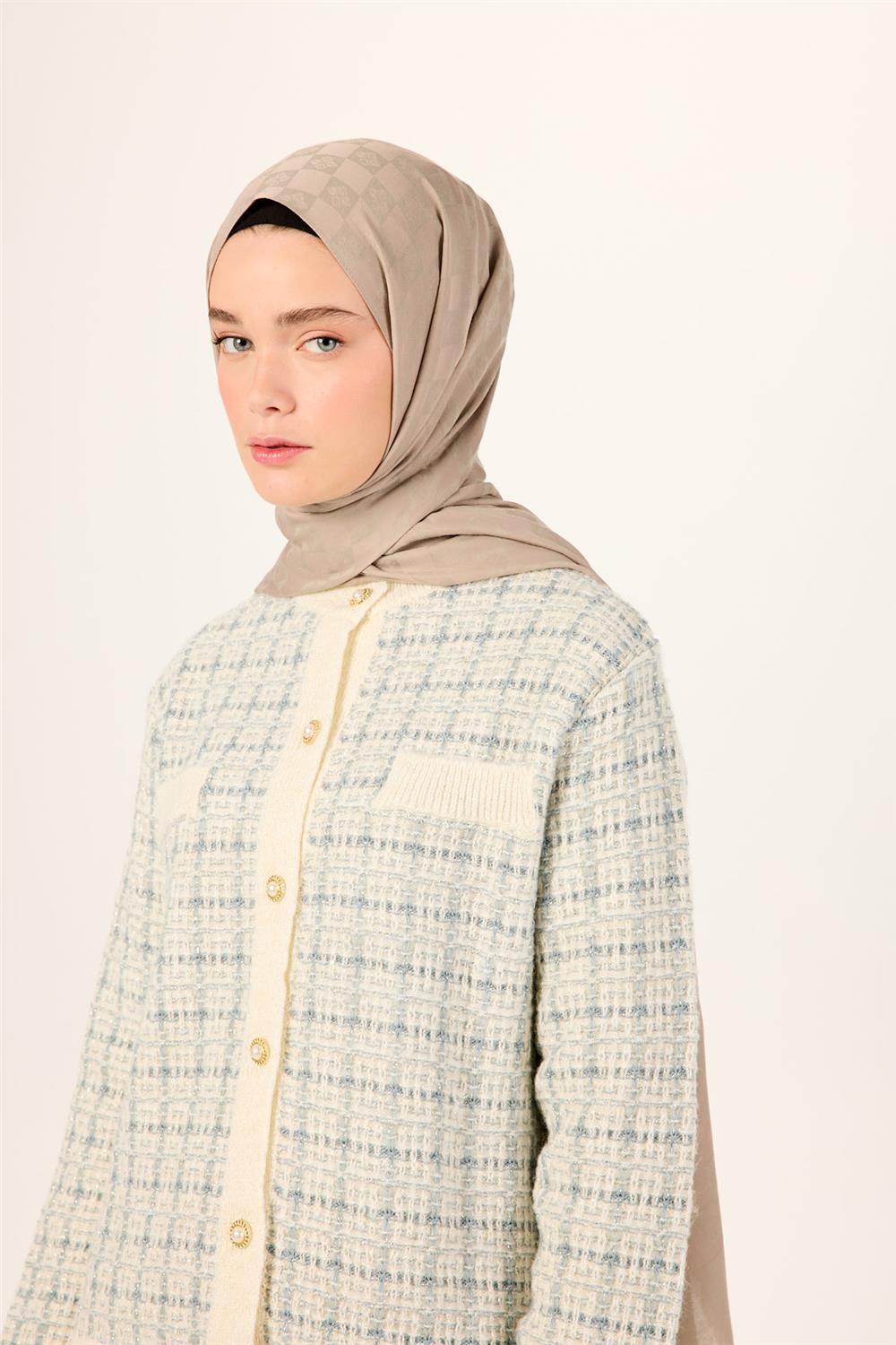 Pamuk Karışımlı Liva Şal Koyu Bej Desenli Tok Duruşlu Nefes Alan 90x200