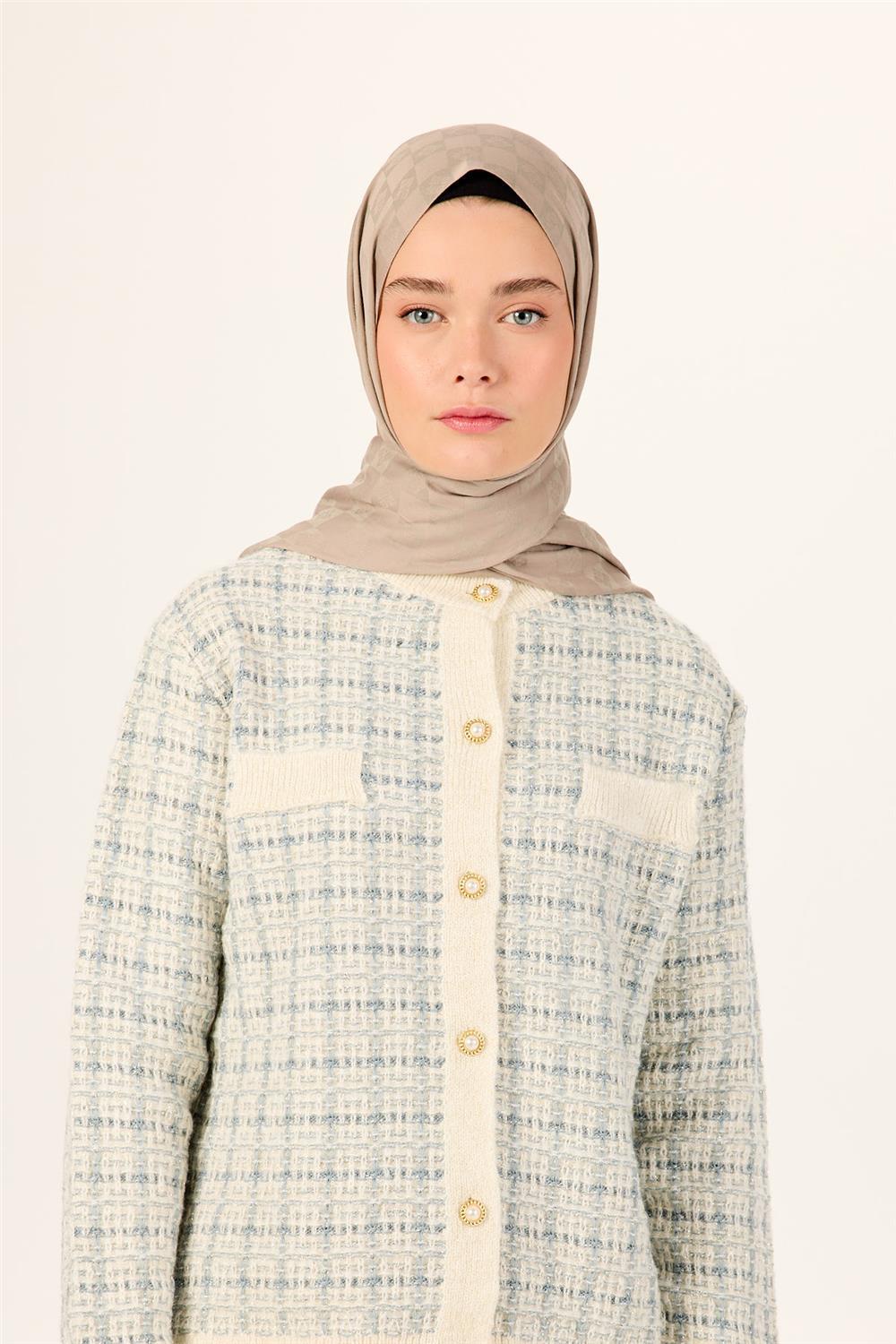 Pamuk Karışımlı Liva Şal Koyu Bej Desenli Tok Duruşlu Nefes Alan 90x200