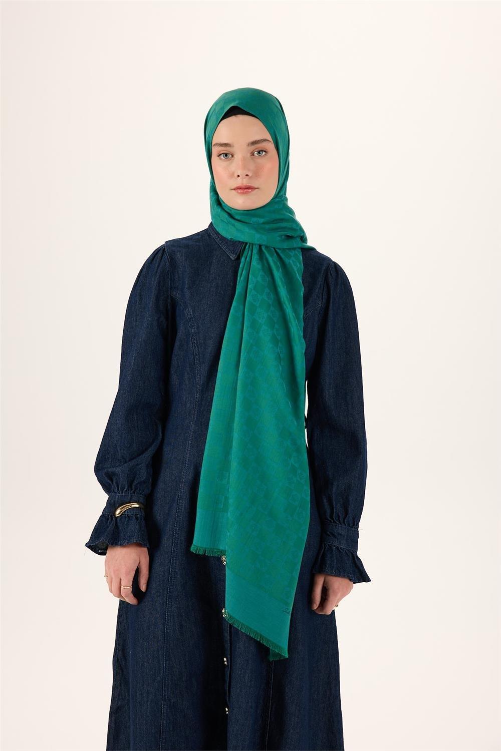 Pamuk Karışımlı Liva Şal Yeşil Desenli Tok Duruşlu Nefes Alan 90x200