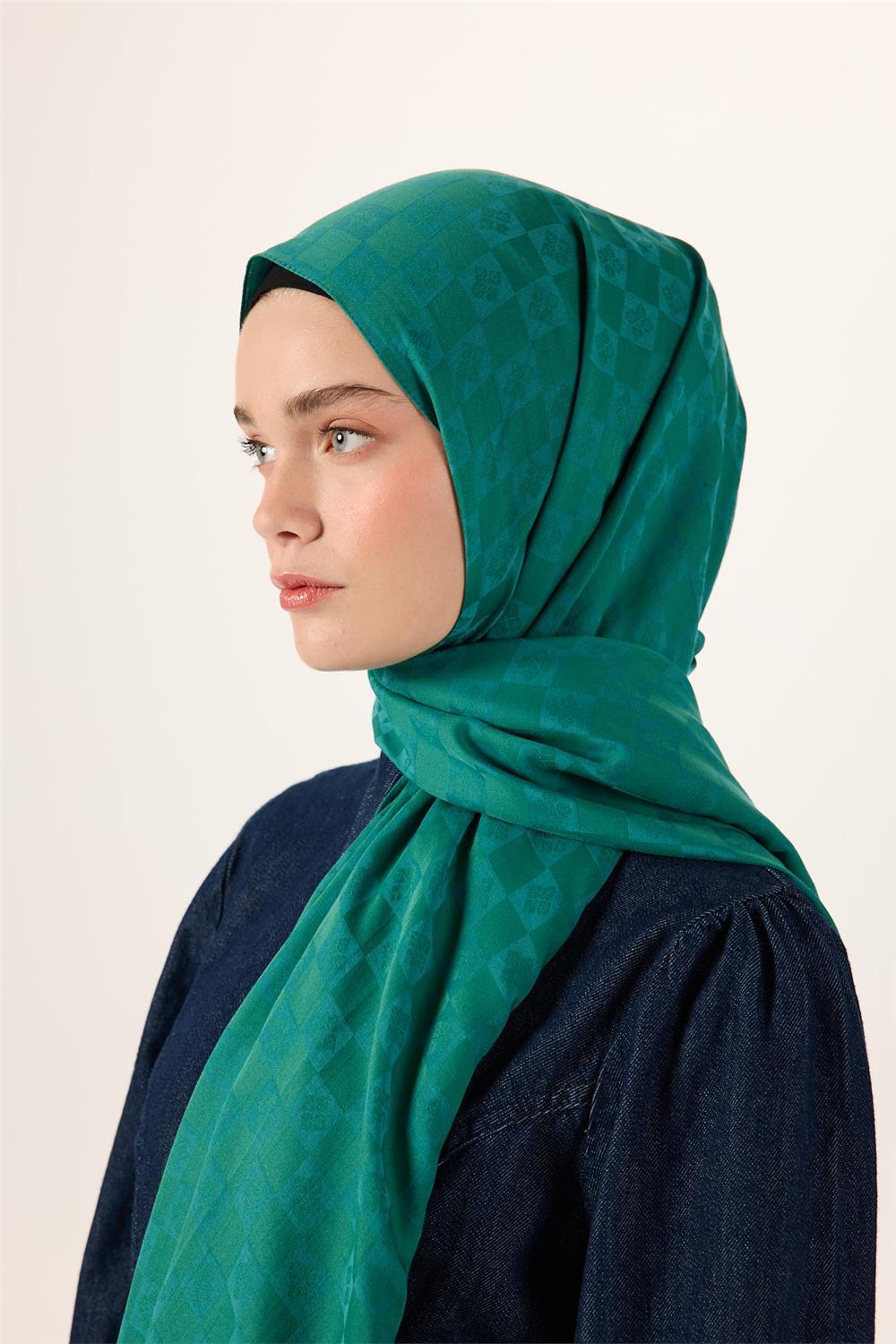 Pamuk Karışımlı Liva Şal Yeşil Desenli Tok Duruşlu Nefes Alan 90x200