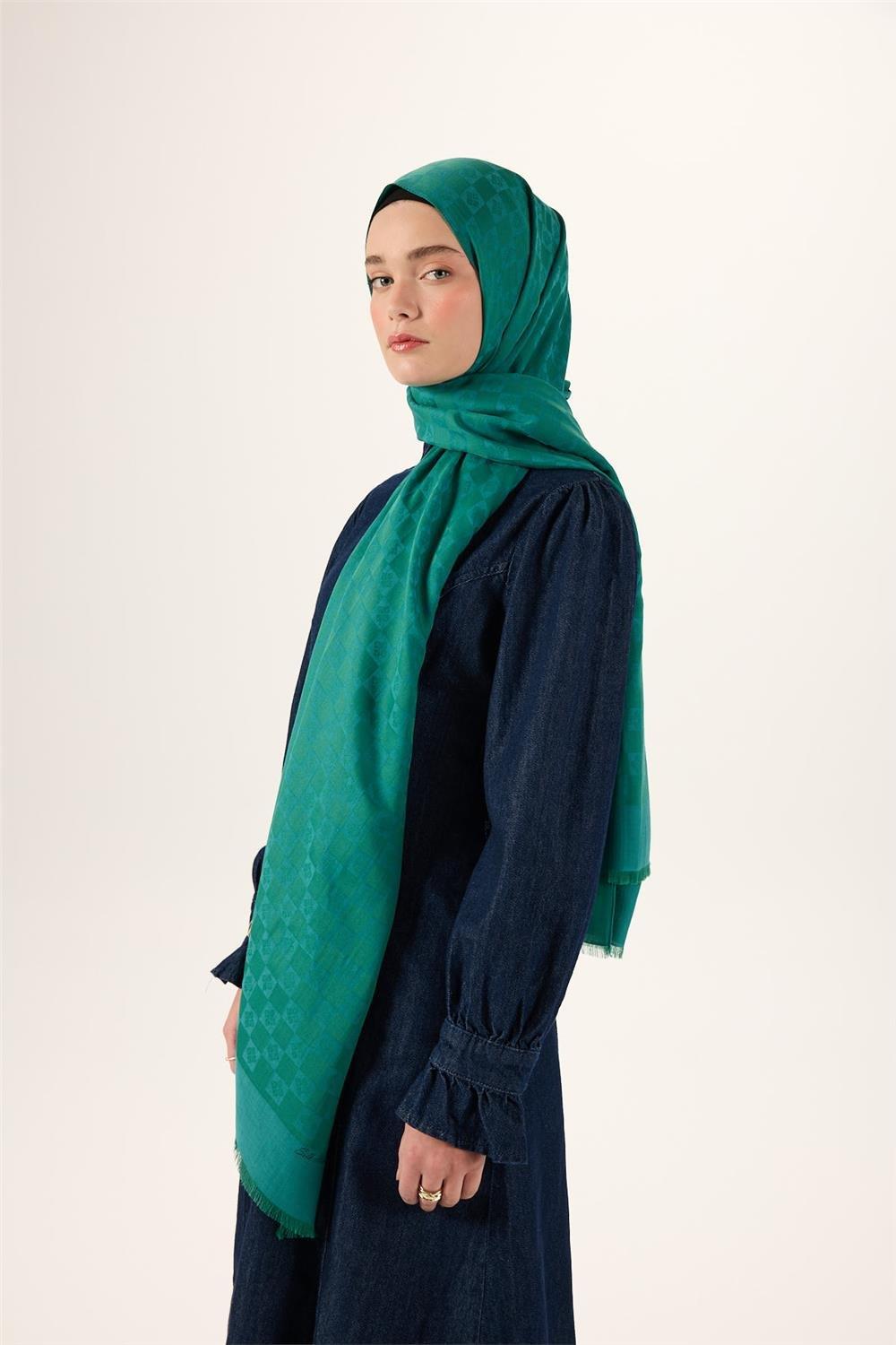 Pamuk Karışımlı Liva Şal Yeşil Desenli Tok Duruşlu Nefes Alan 90x200