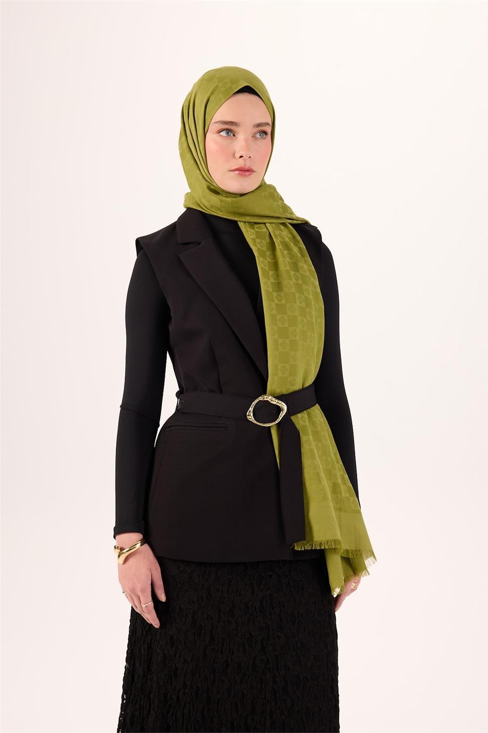 Pamuk Polyester Liva Şal Açık Yeşil Dokulu Nefes Alan 90x200