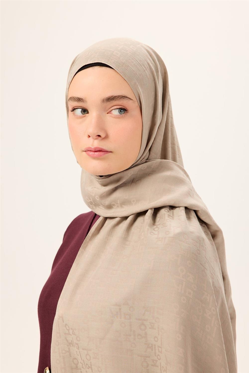 Pamuk Polyester Liva Şal Koyu Bej Kaymaz Tok Duruşlu 90x200