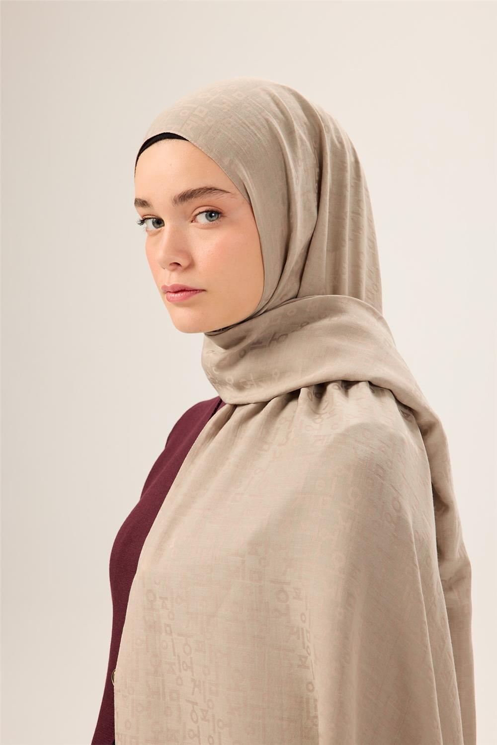 Pamuk Polyester Liva Şal Koyu Bej Kaymaz Tok Duruşlu 90x200