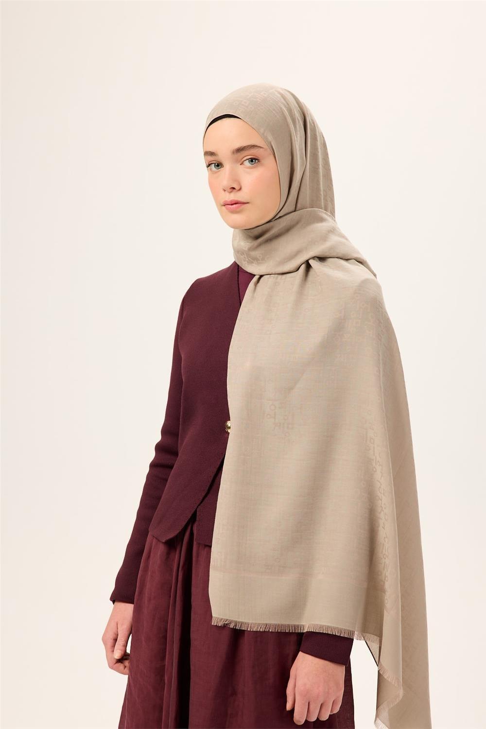 Pamuk Polyester Liva Şal Koyu Bej Kaymaz Tok Duruşlu 90x200