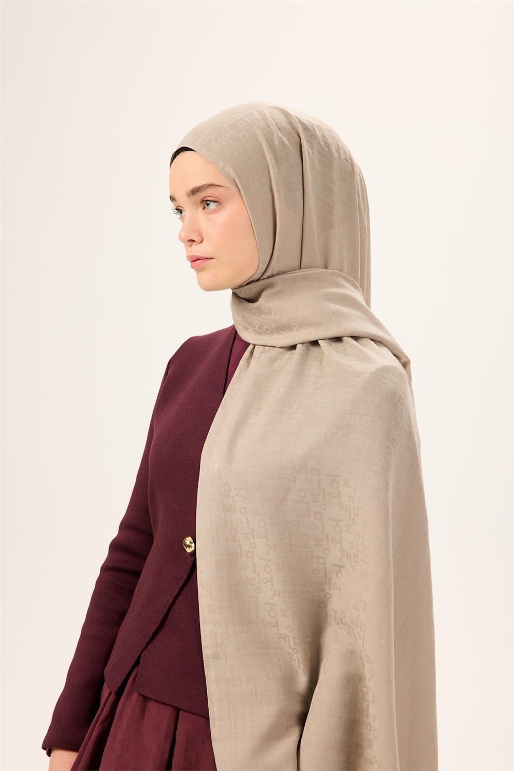 Pamuk Polyester Liva Şal Koyu Bej Kaymaz Tok Duruşlu 90x200