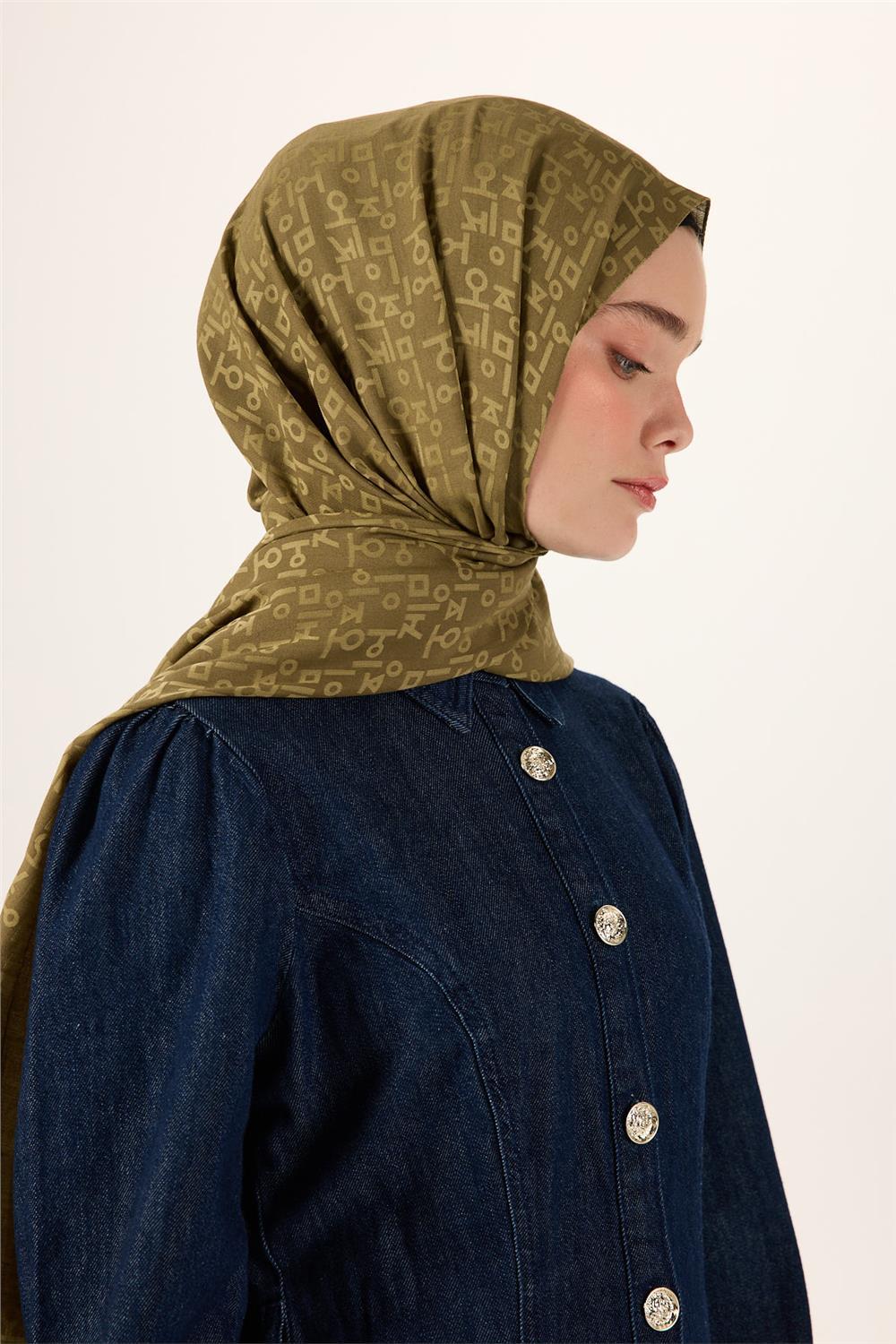 Pamuk Polyester Liva Şal Zeytin Yeşili Kaymaz Tok Duruşlu 90x200